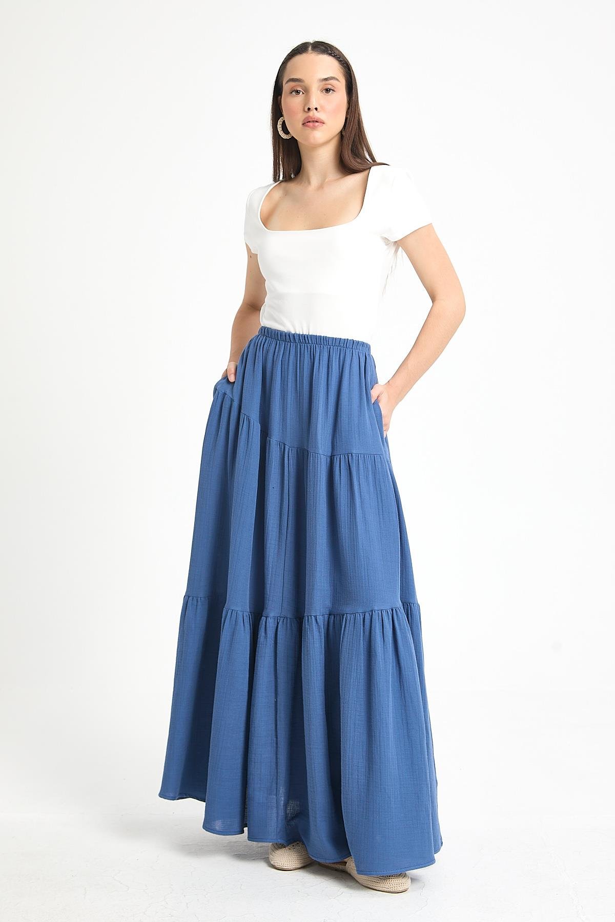 Elodie Müslin Etek İndigo