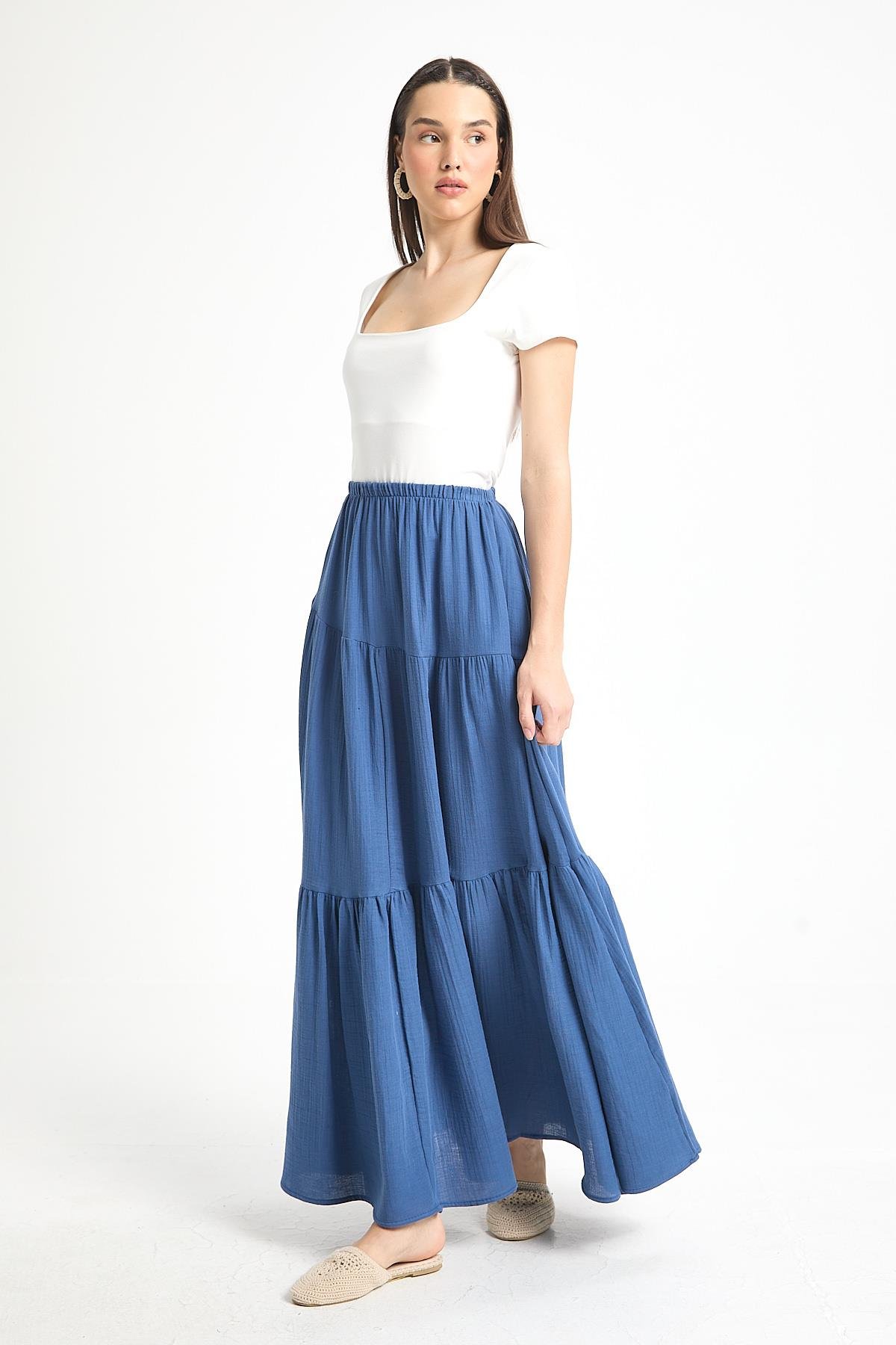 Elodie Müslin Etek İndigo