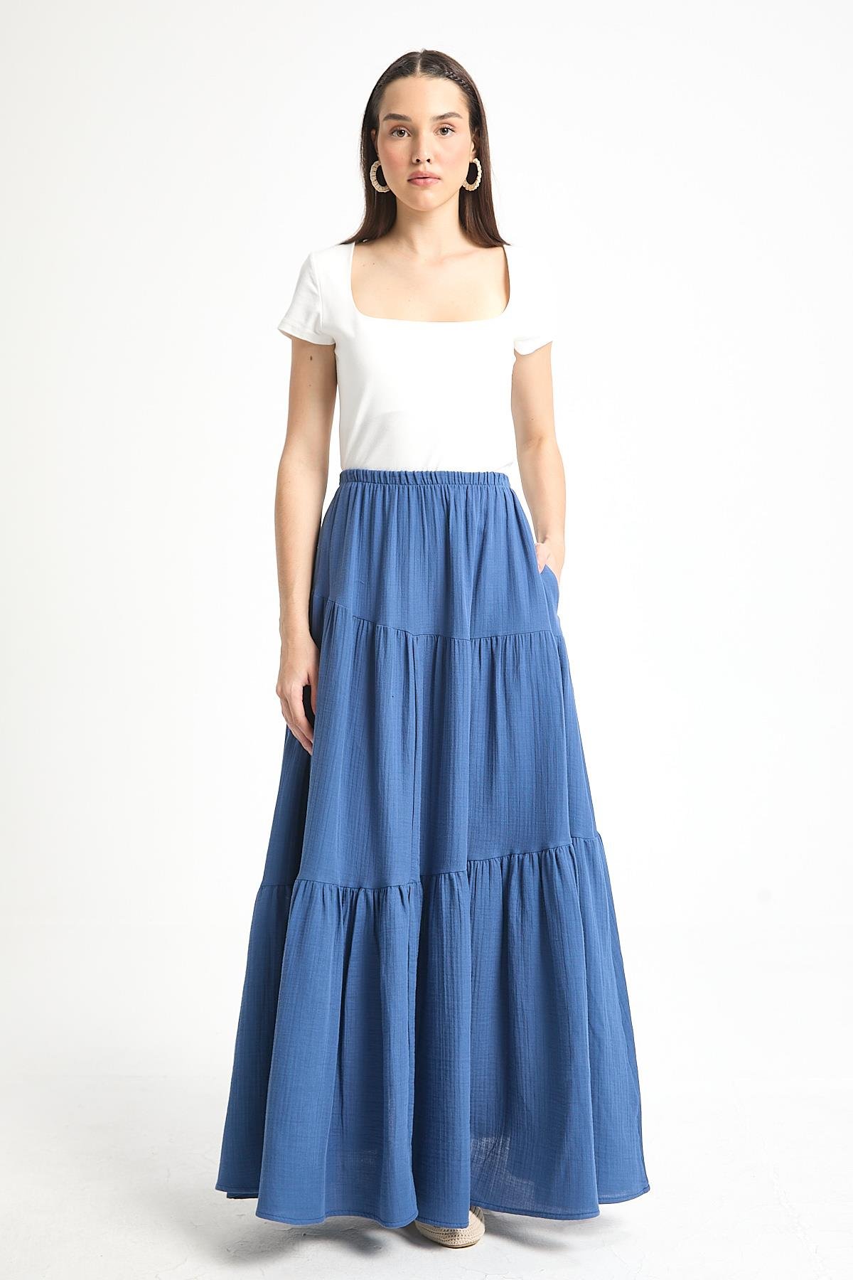 Elodie Müslin Etek İndigo