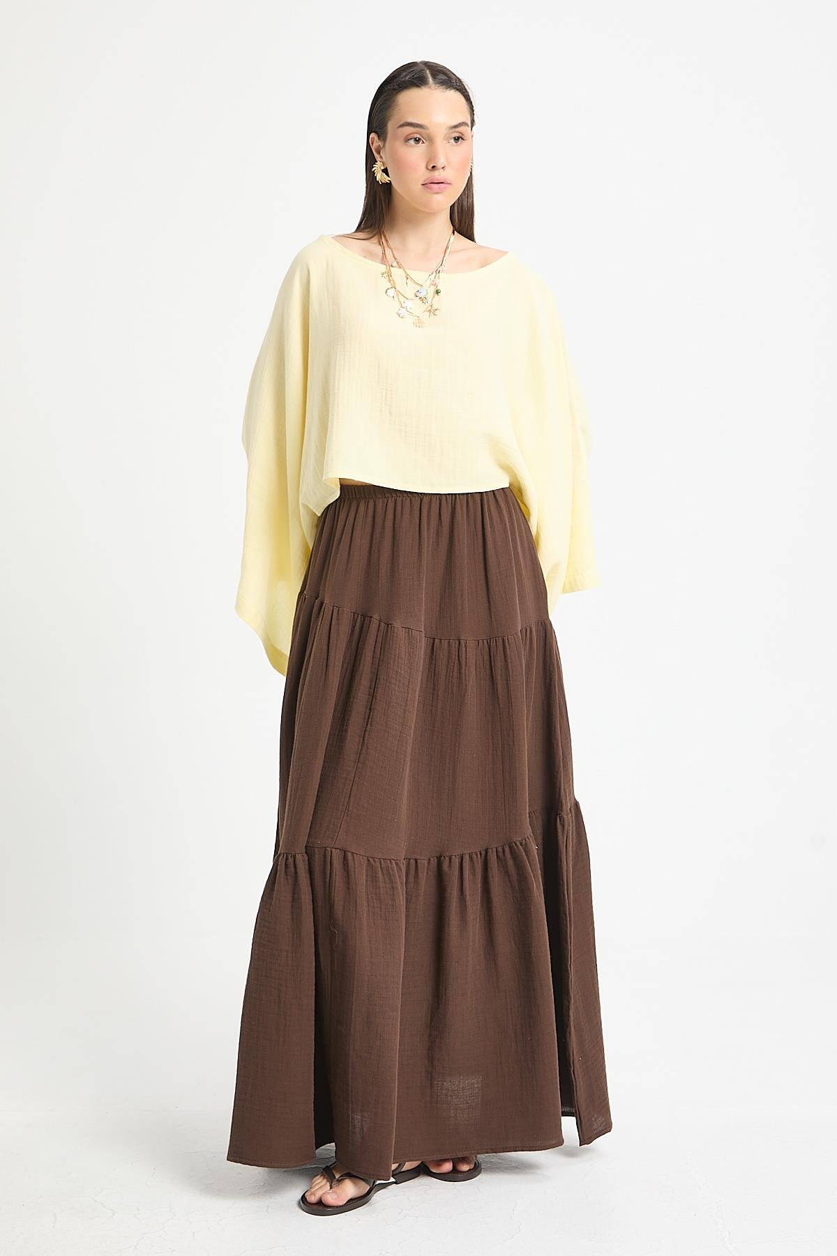 Elodie Müslin Etek Kahve
