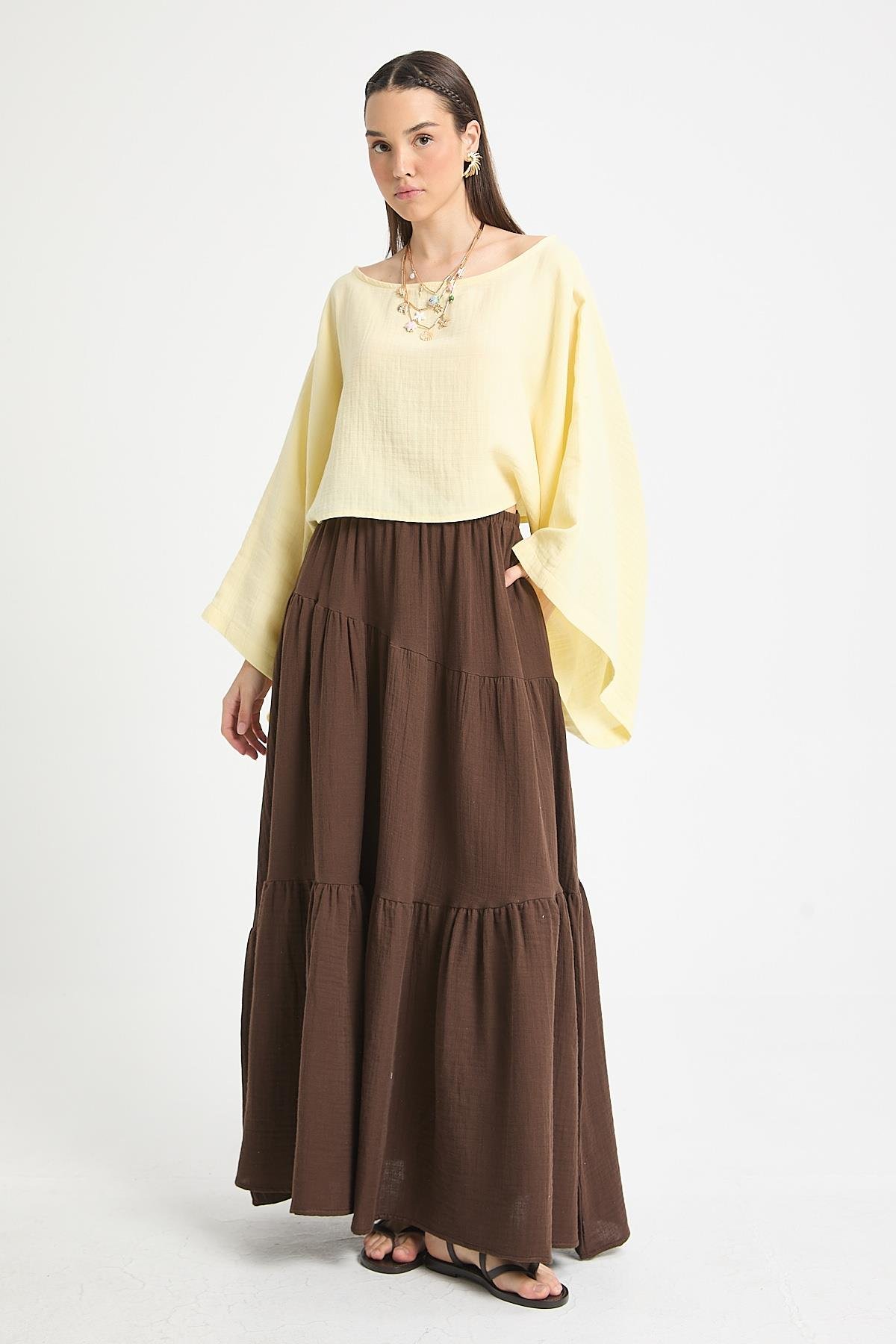 Elodie Müslin Etek Kahve