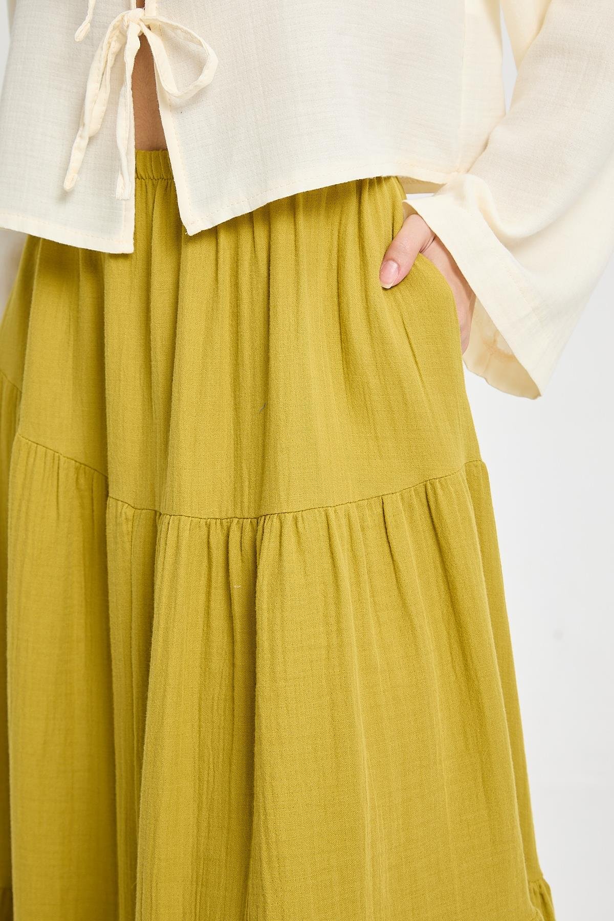 Elodie Müslin Etek Yağ Yeşili