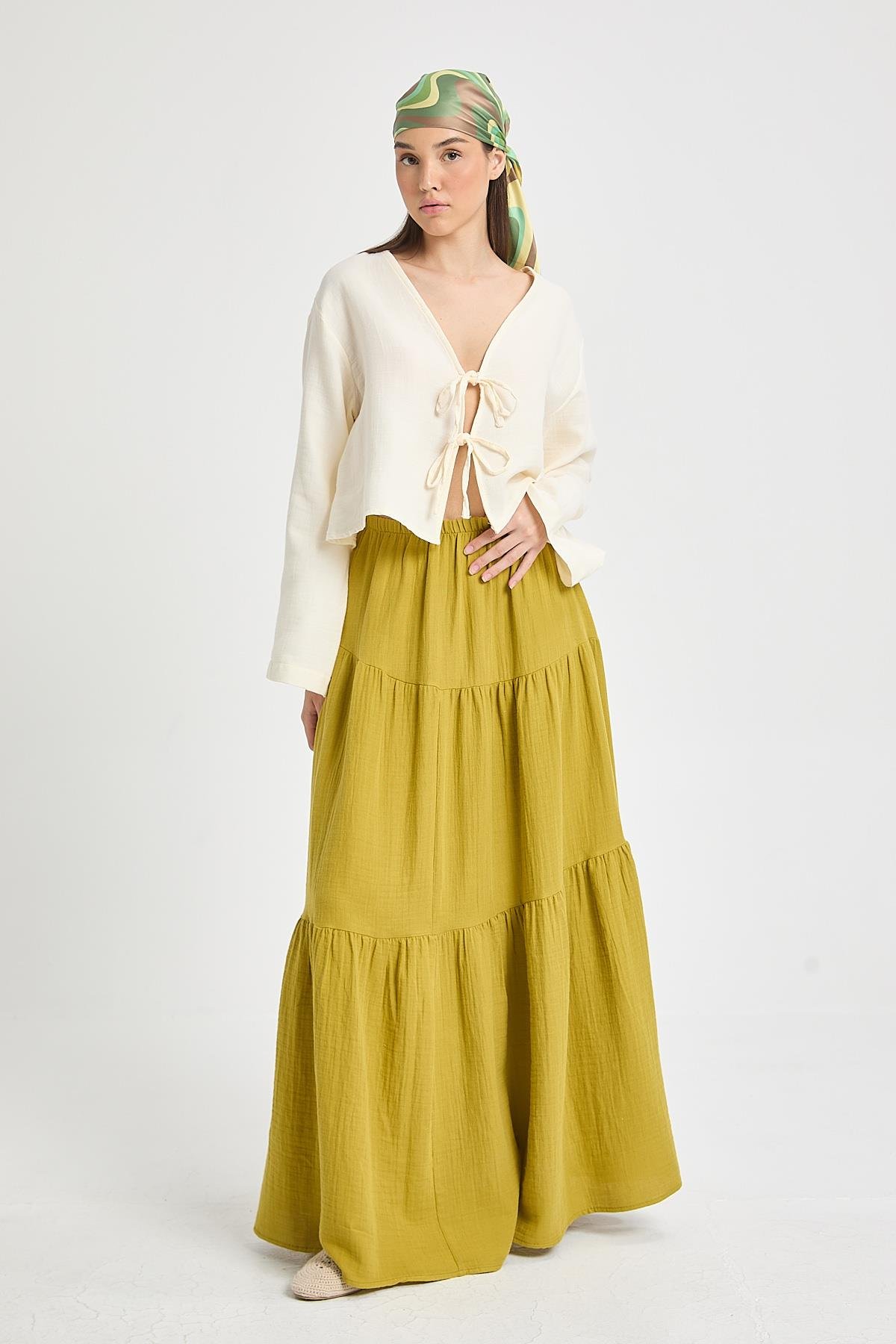 Elodie Müslin Etek Yağ Yeşili