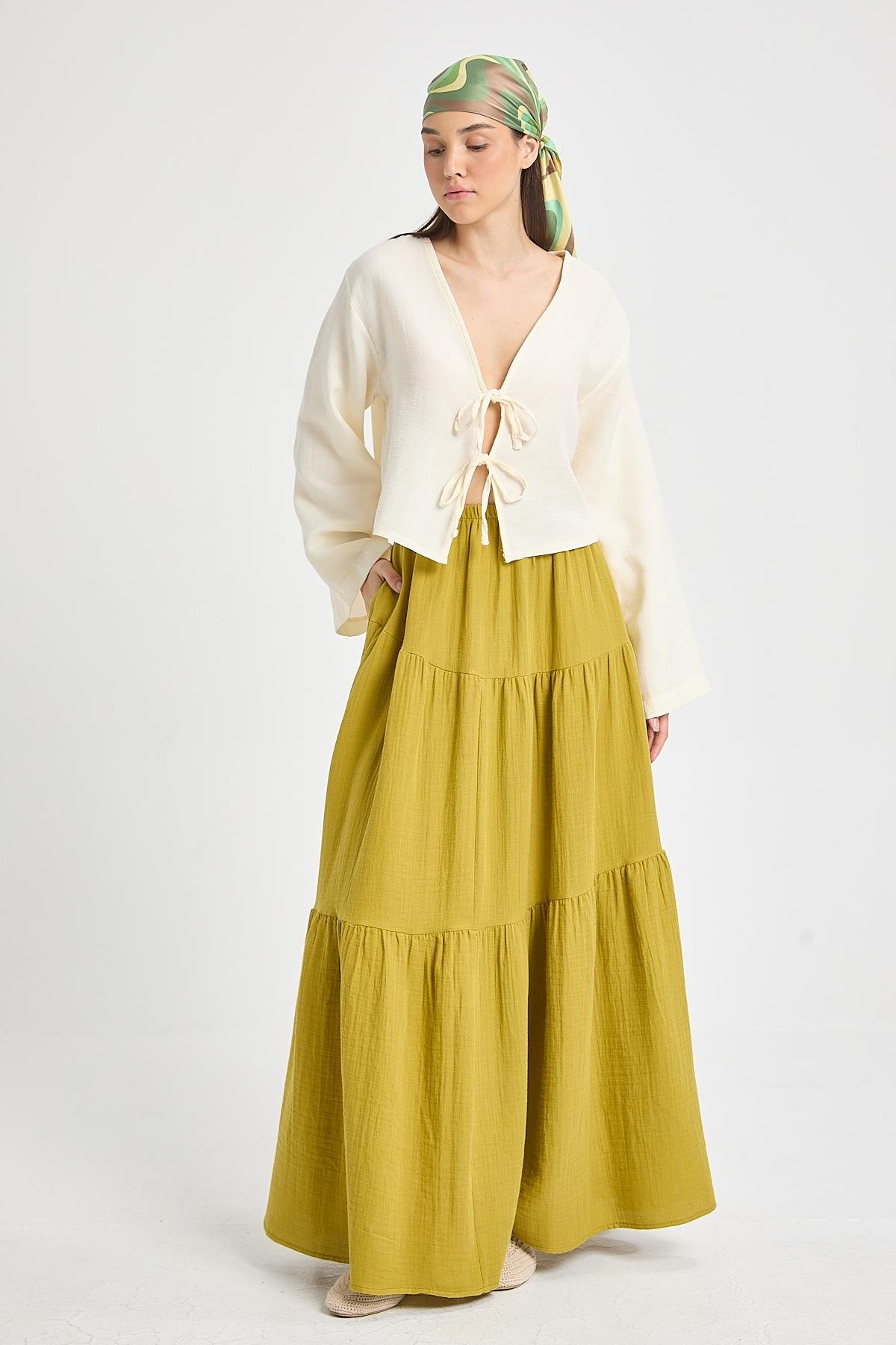 Elodie Müslin Etek Yağ Yeşili