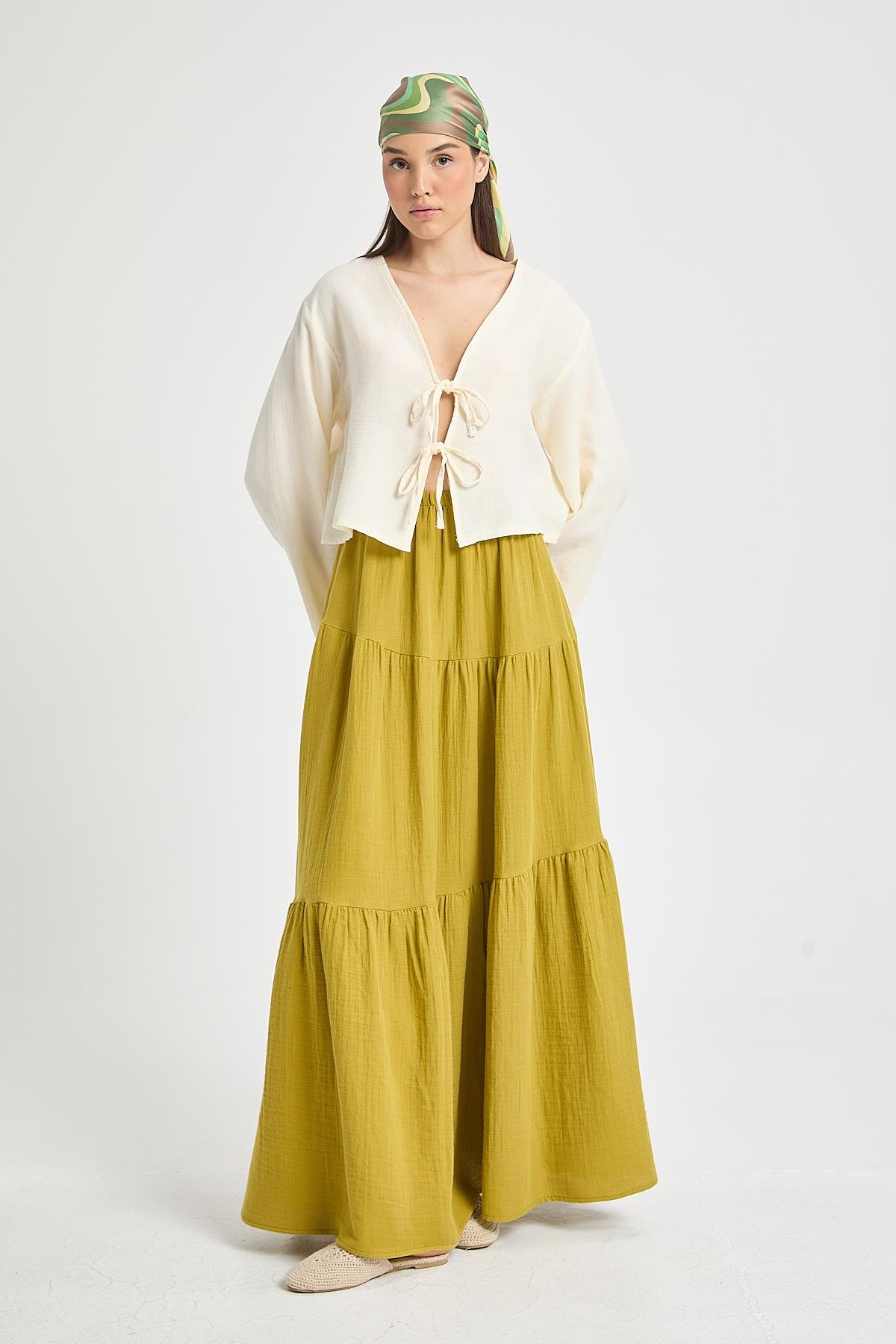 Elodie Müslin Etek Yağ Yeşili