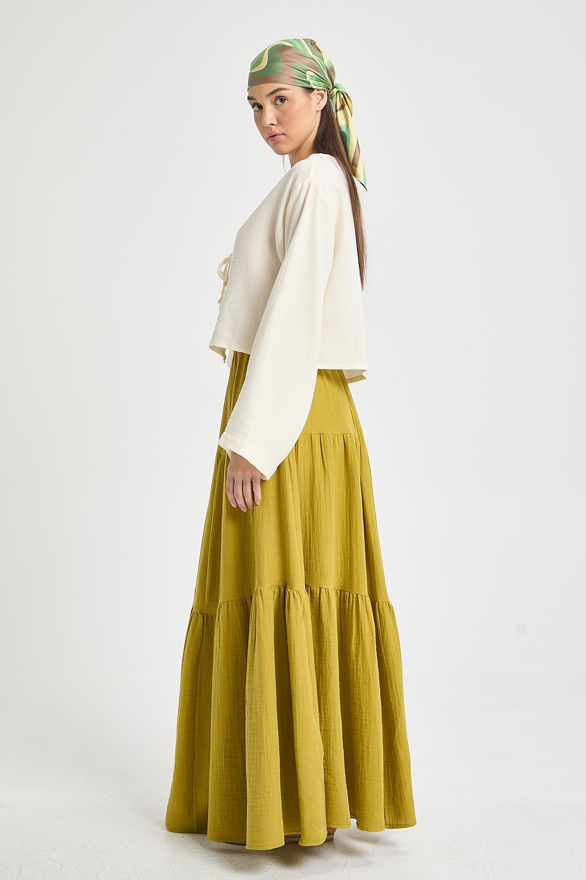 Elodie Müslin Etek Yağ Yeşili