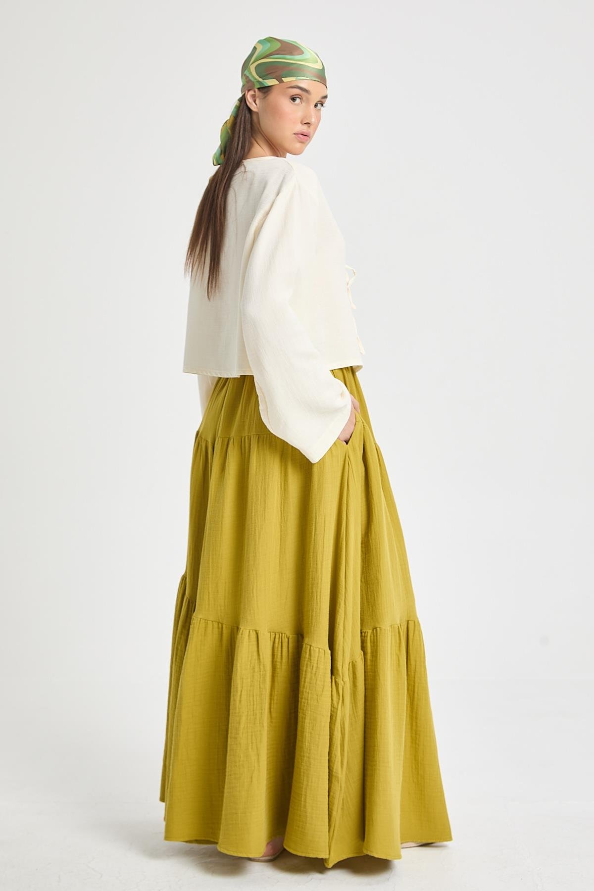 Elodie Müslin Etek Yağ Yeşili