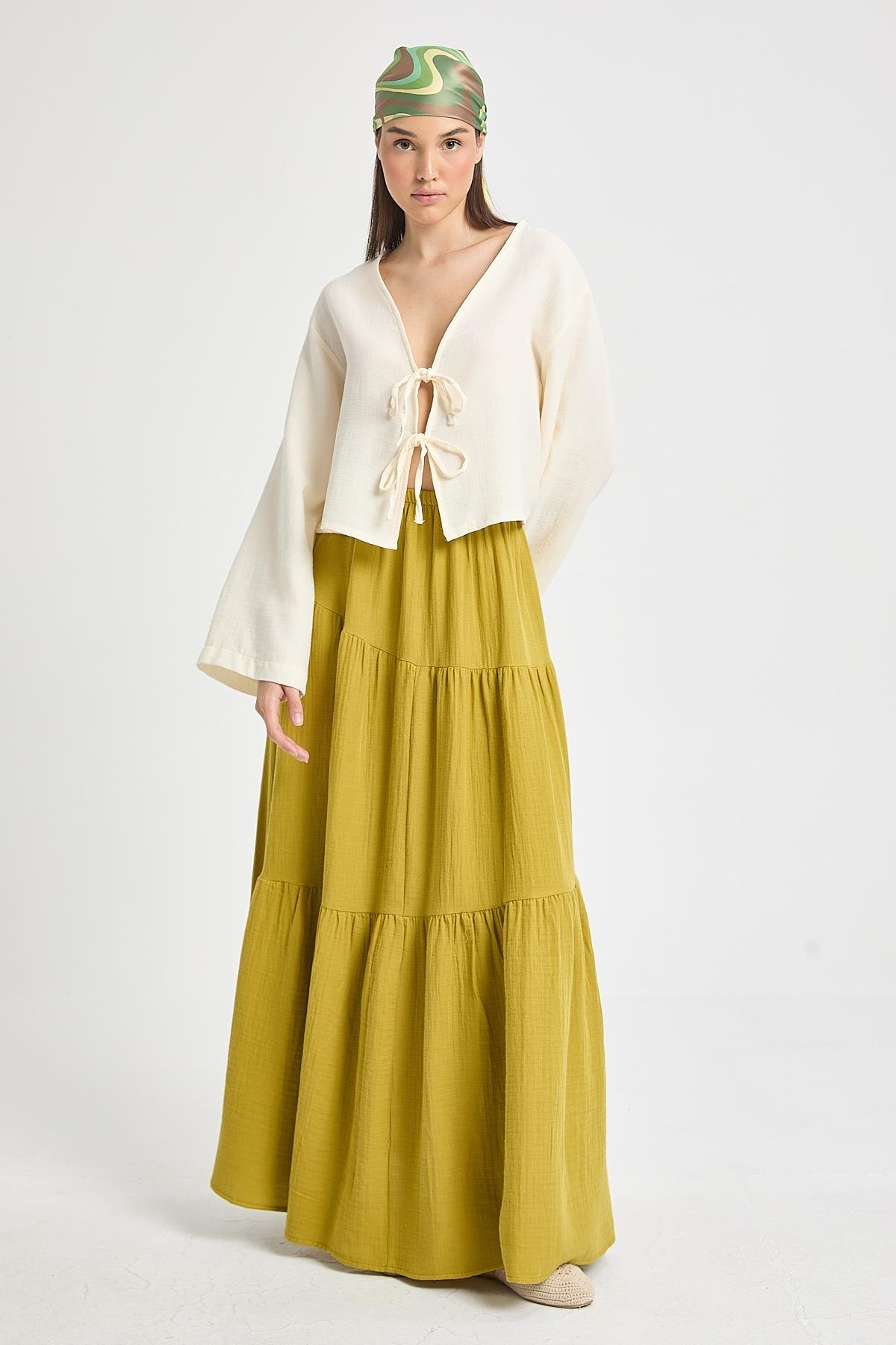 Elodie Müslin Etek Yağ Yeşili