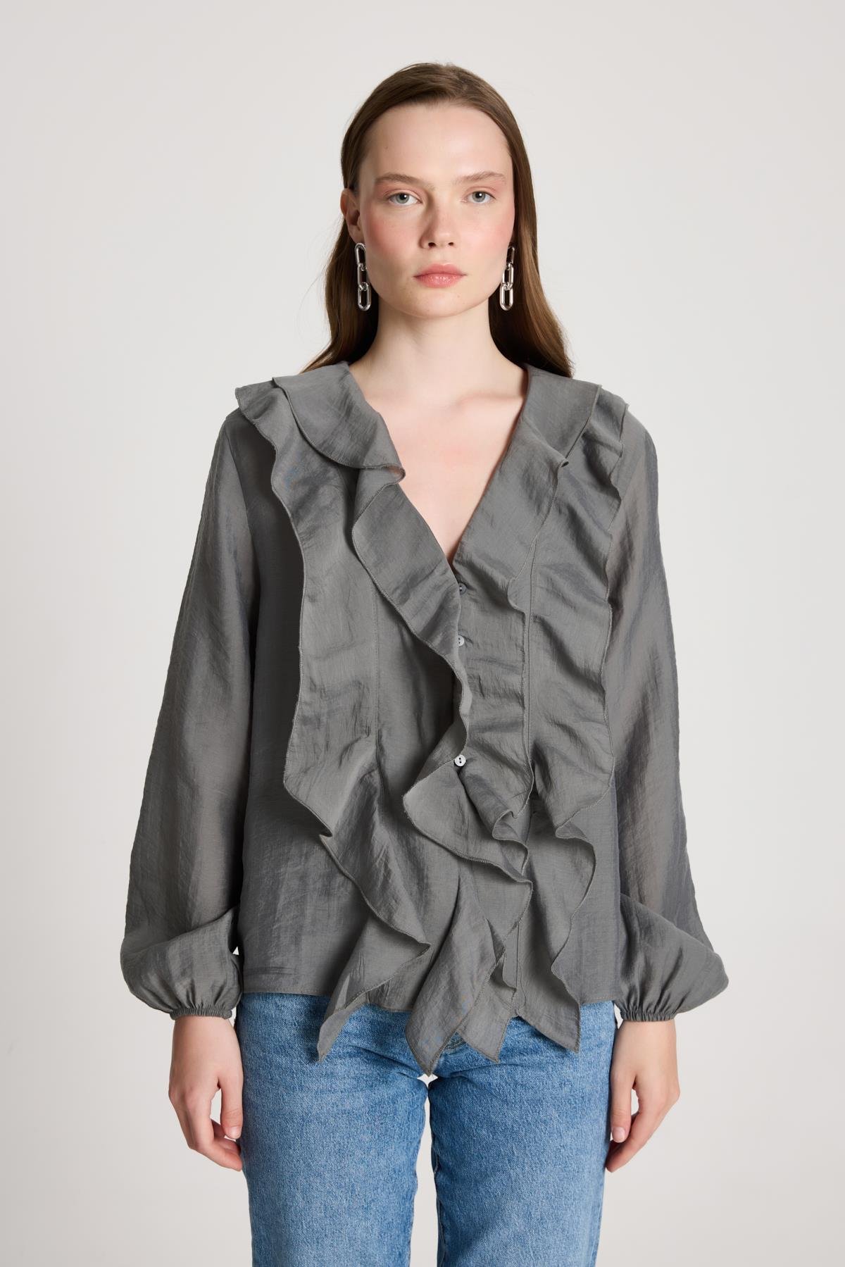 Esmee Fırfırlı Bluz Antrasit