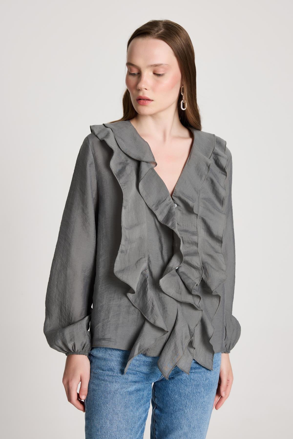 Esmee Fırfırlı Bluz Antrasit