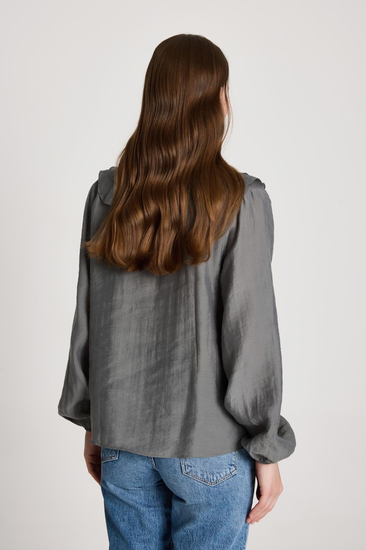 Esmee Fırfırlı Bluz Antrasit