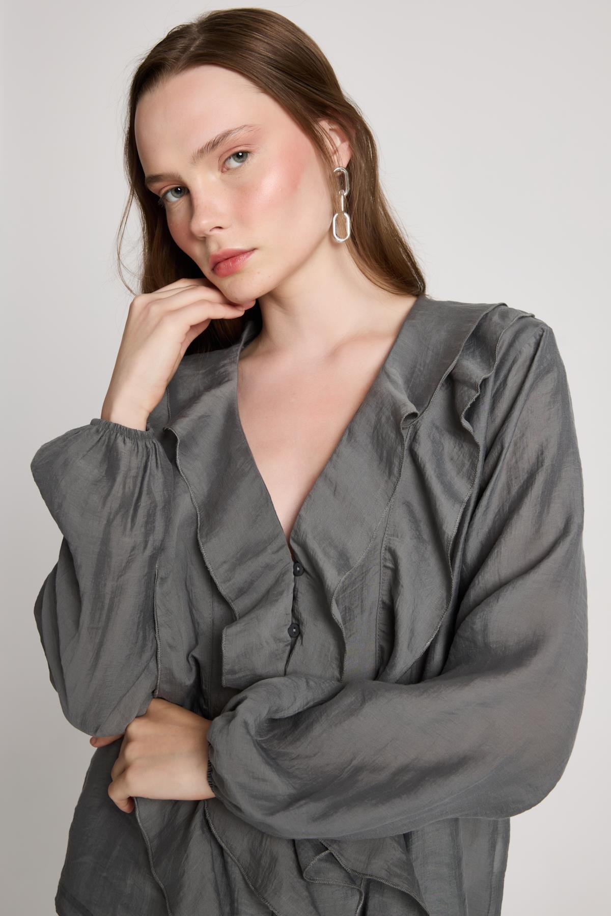 Esmee Fırfırlı Bluz Antrasit