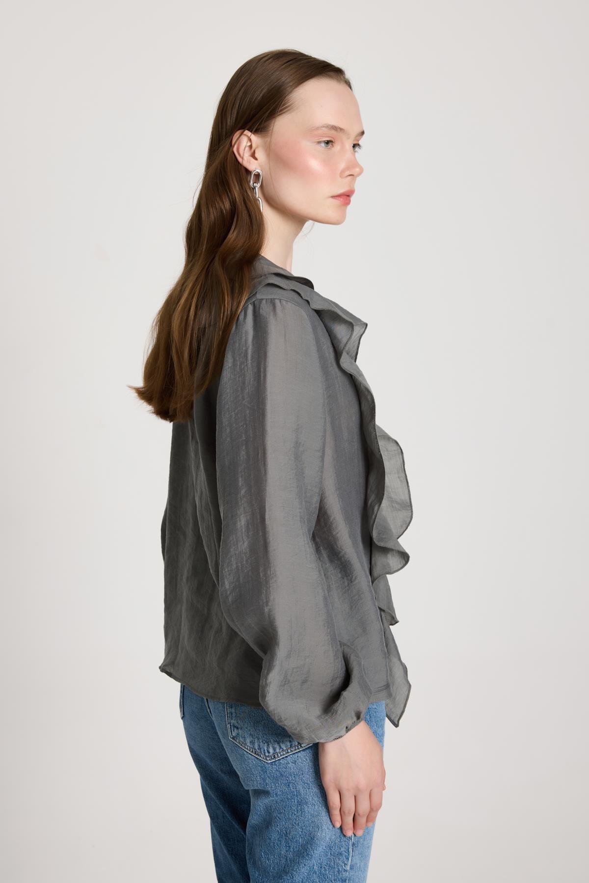 Esmee Fırfırlı Bluz Antrasit