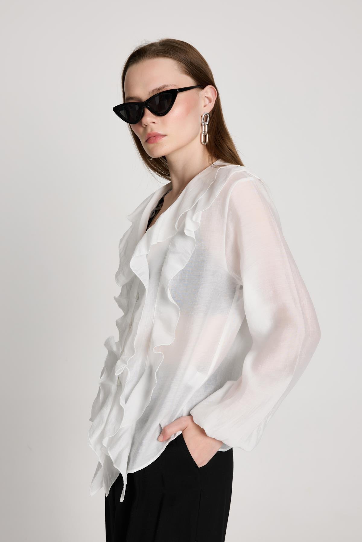 Esmee Fırfırlı Bluz Beyaz 