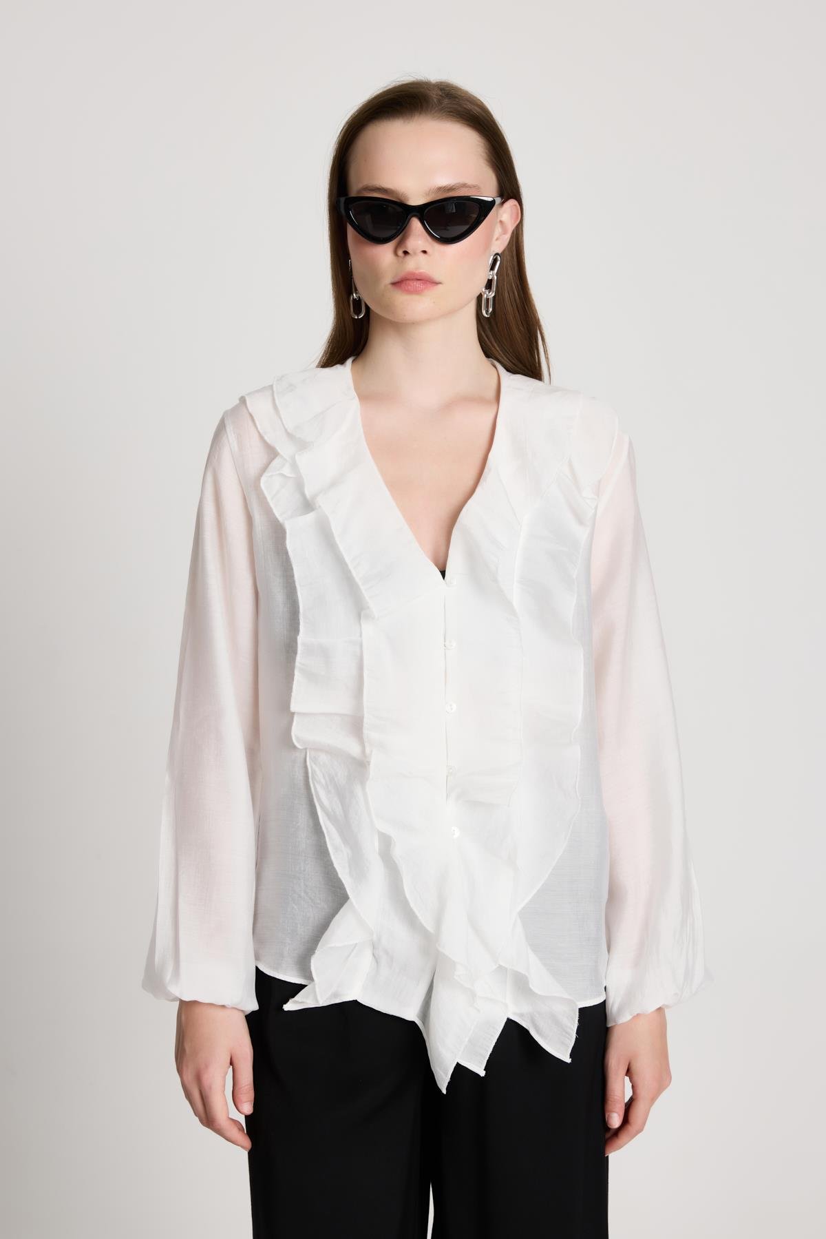 Esmee Fırfırlı Bluz Beyaz 