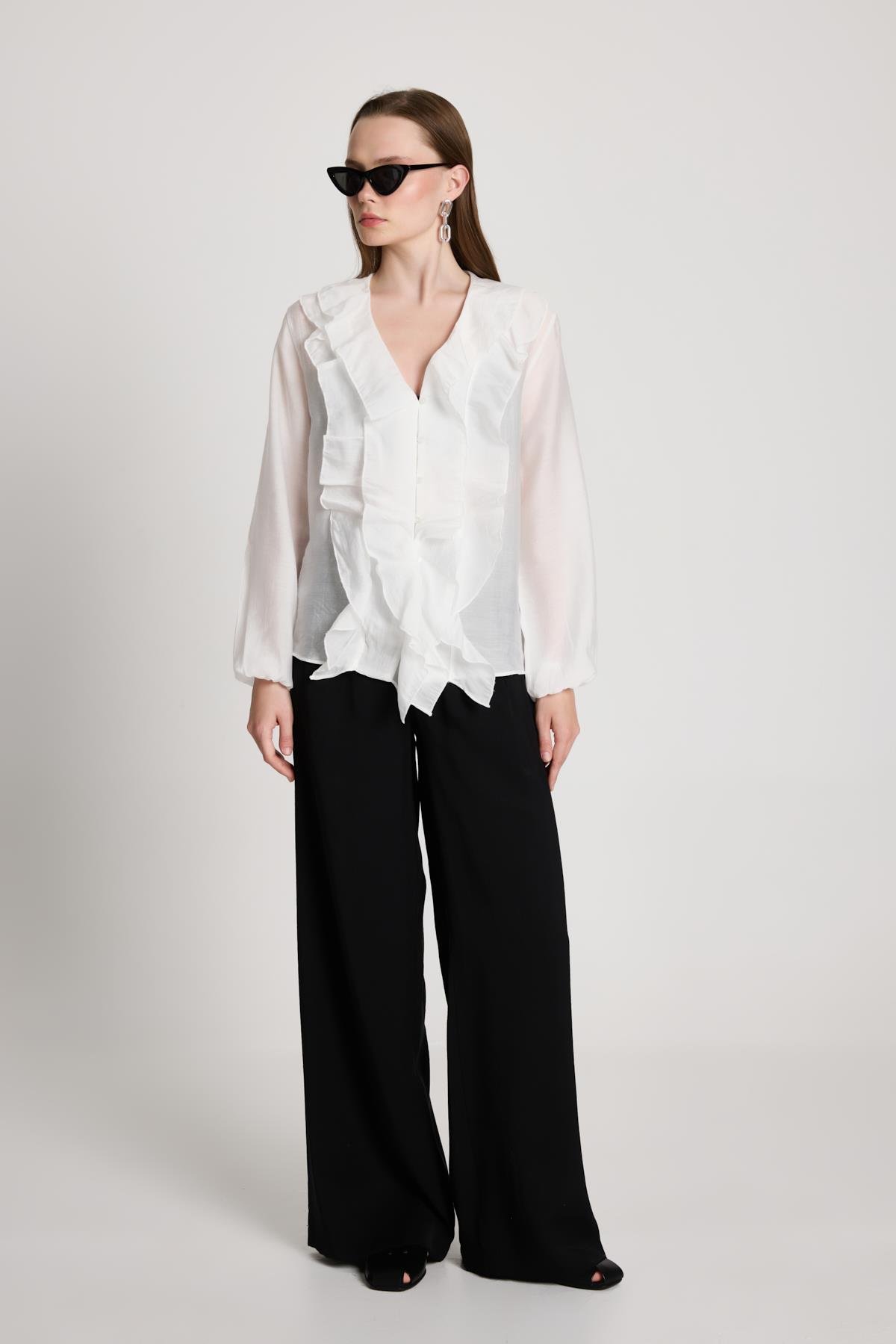 Esmee Fırfırlı Bluz Beyaz 