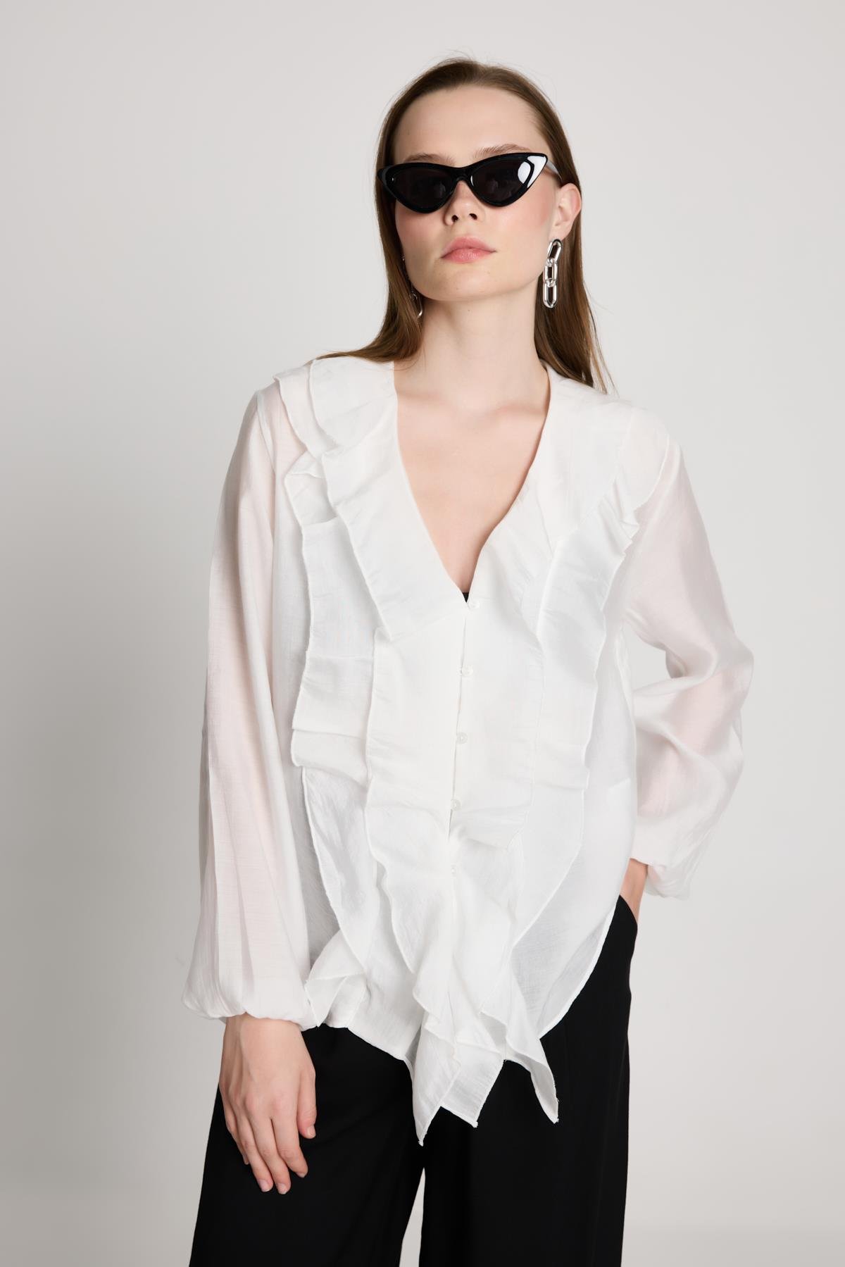 Esmee Fırfırlı Bluz Beyaz 