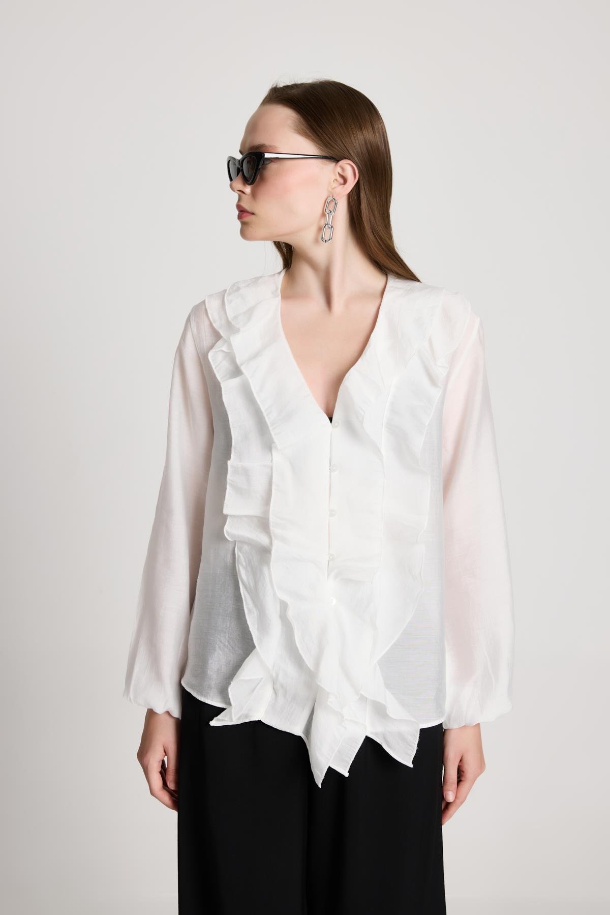 Esmee Fırfırlı Bluz Beyaz 