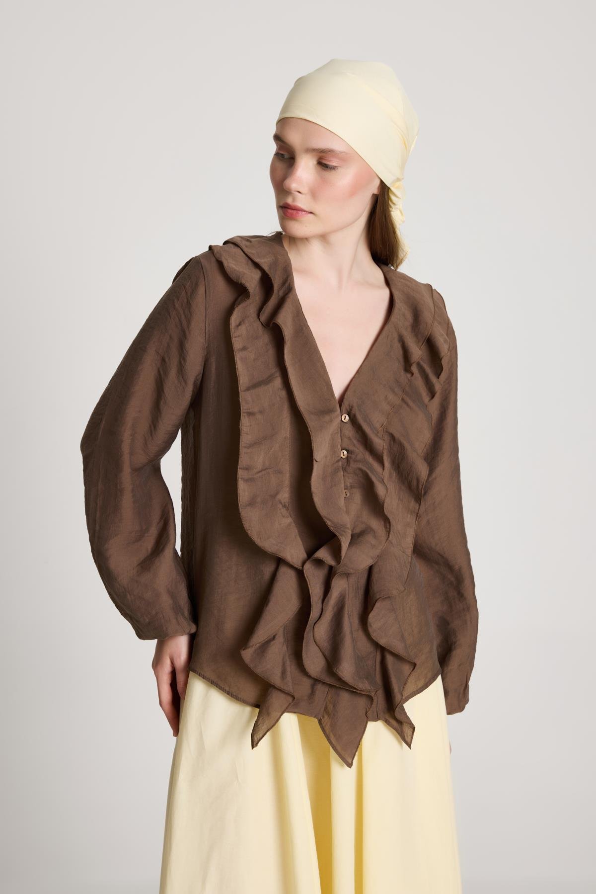 Esmee Fırfırlı Bluz Kahve