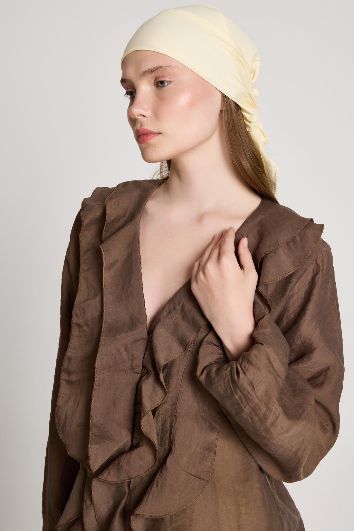 Esmee Fırfırlı Bluz Kahve