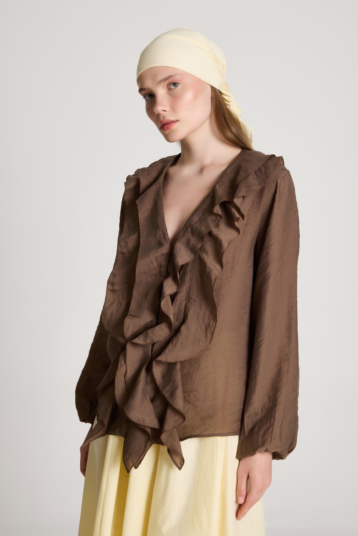 Esmee Fırfırlı Bluz Kahve