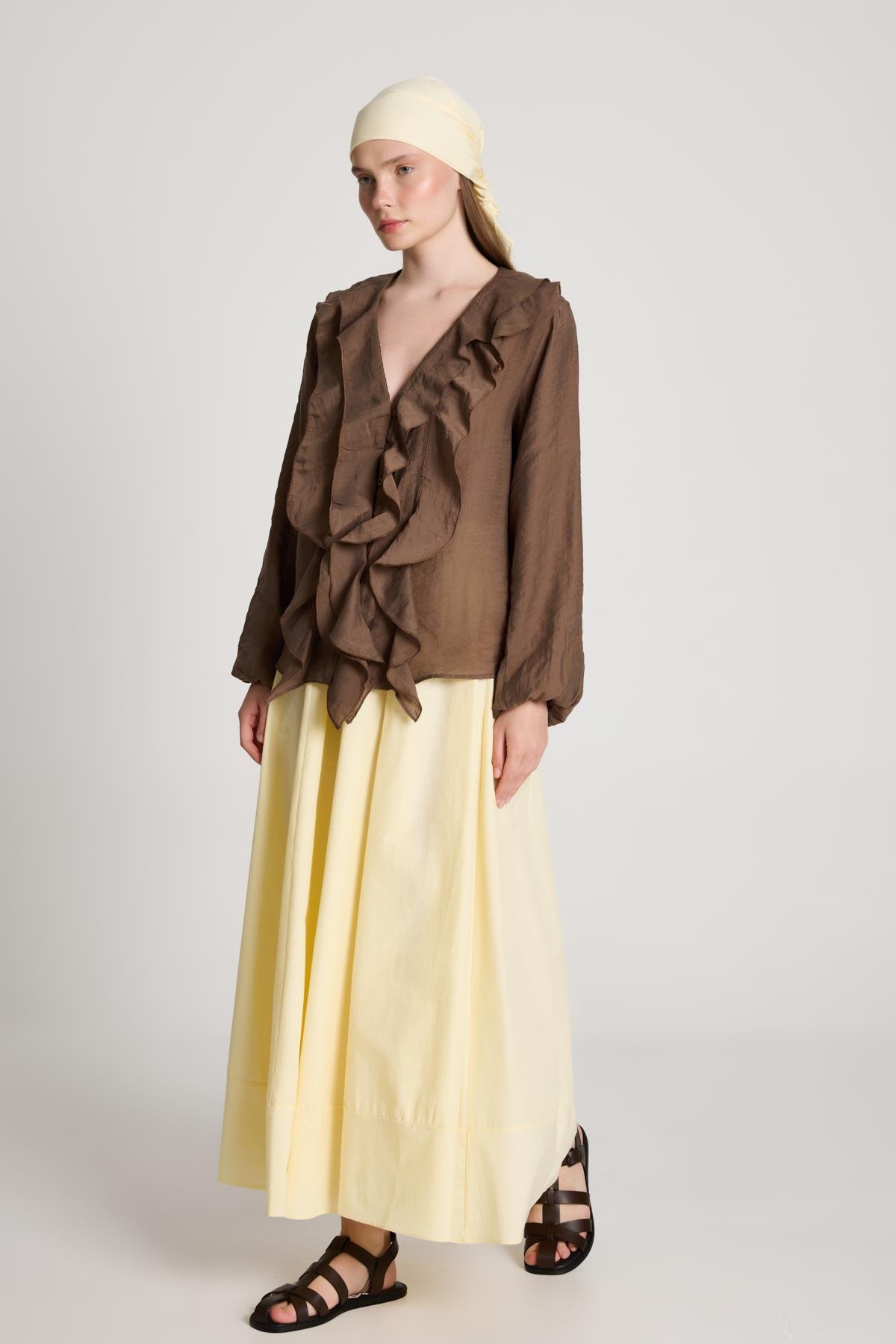 Esmee Fırfırlı Bluz Kahve