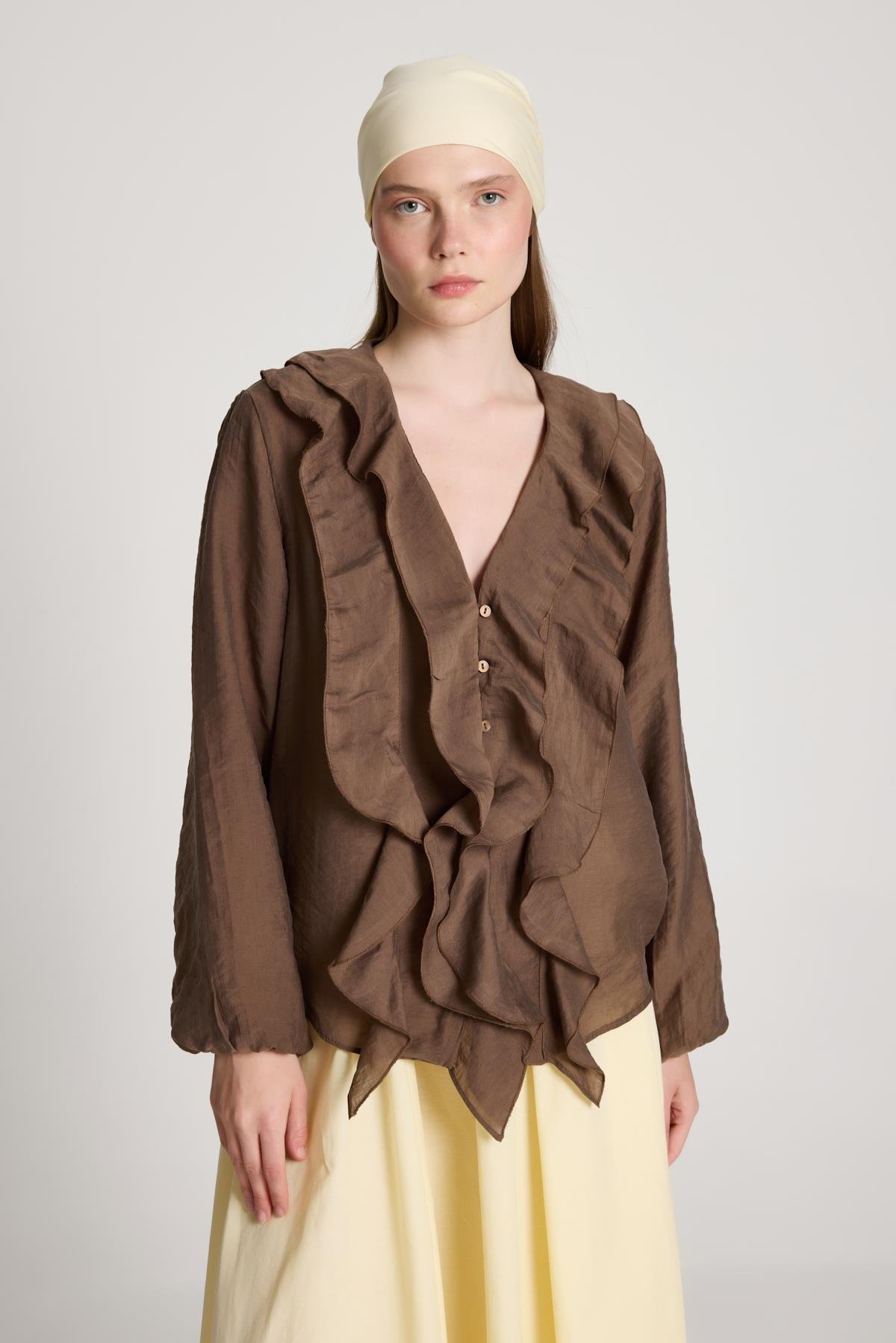 Esmee Fırfırlı Bluz Kahve