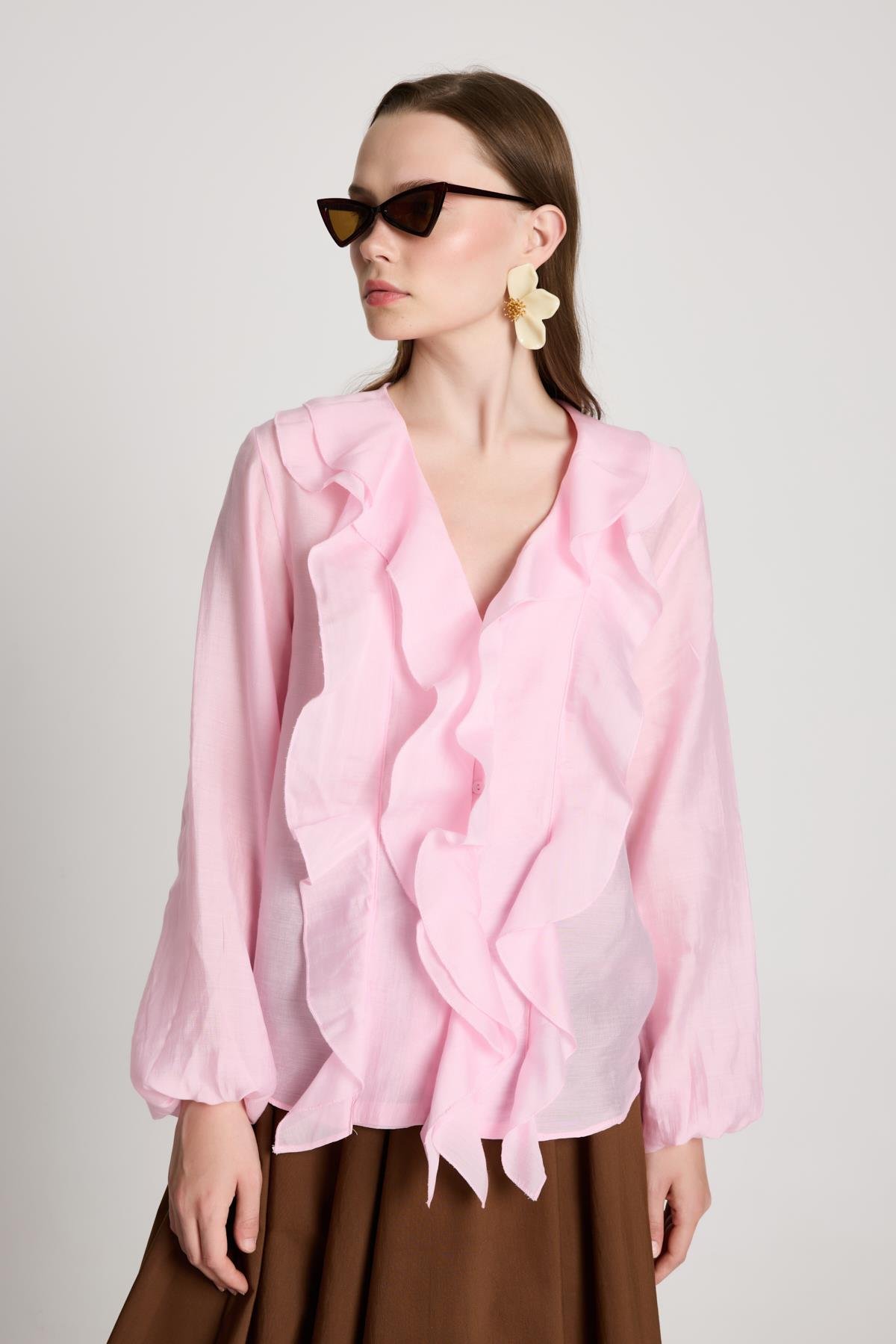 Esmee Fırfırlı Bluz Pembe