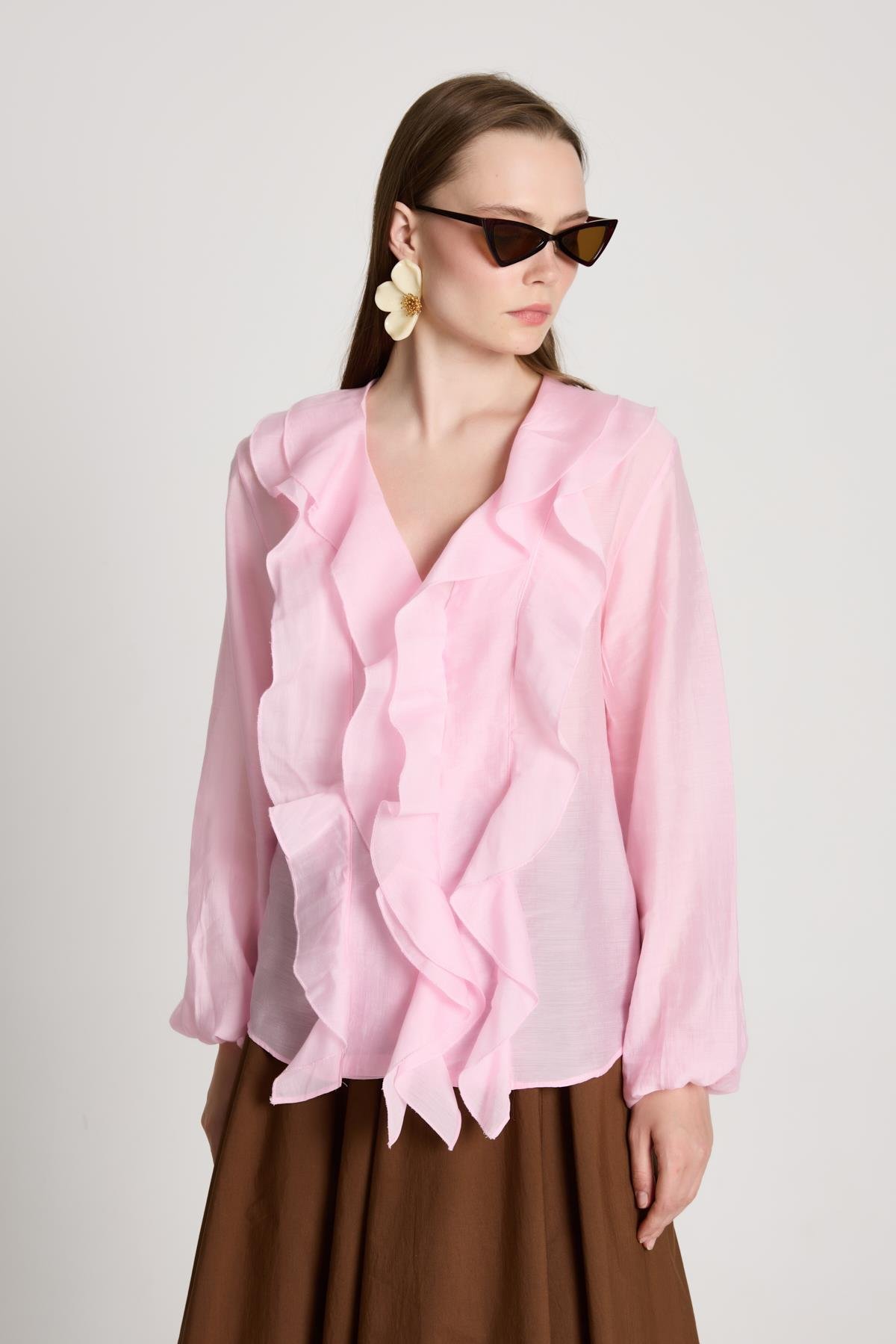 Esmee Fırfırlı Bluz Pembe