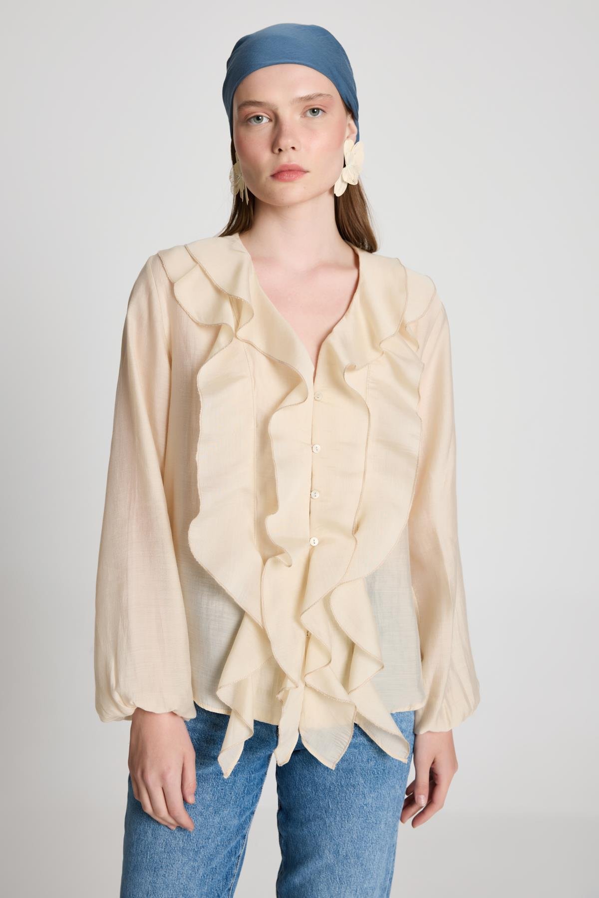 Esmee Fırfırlı Bluz Taş