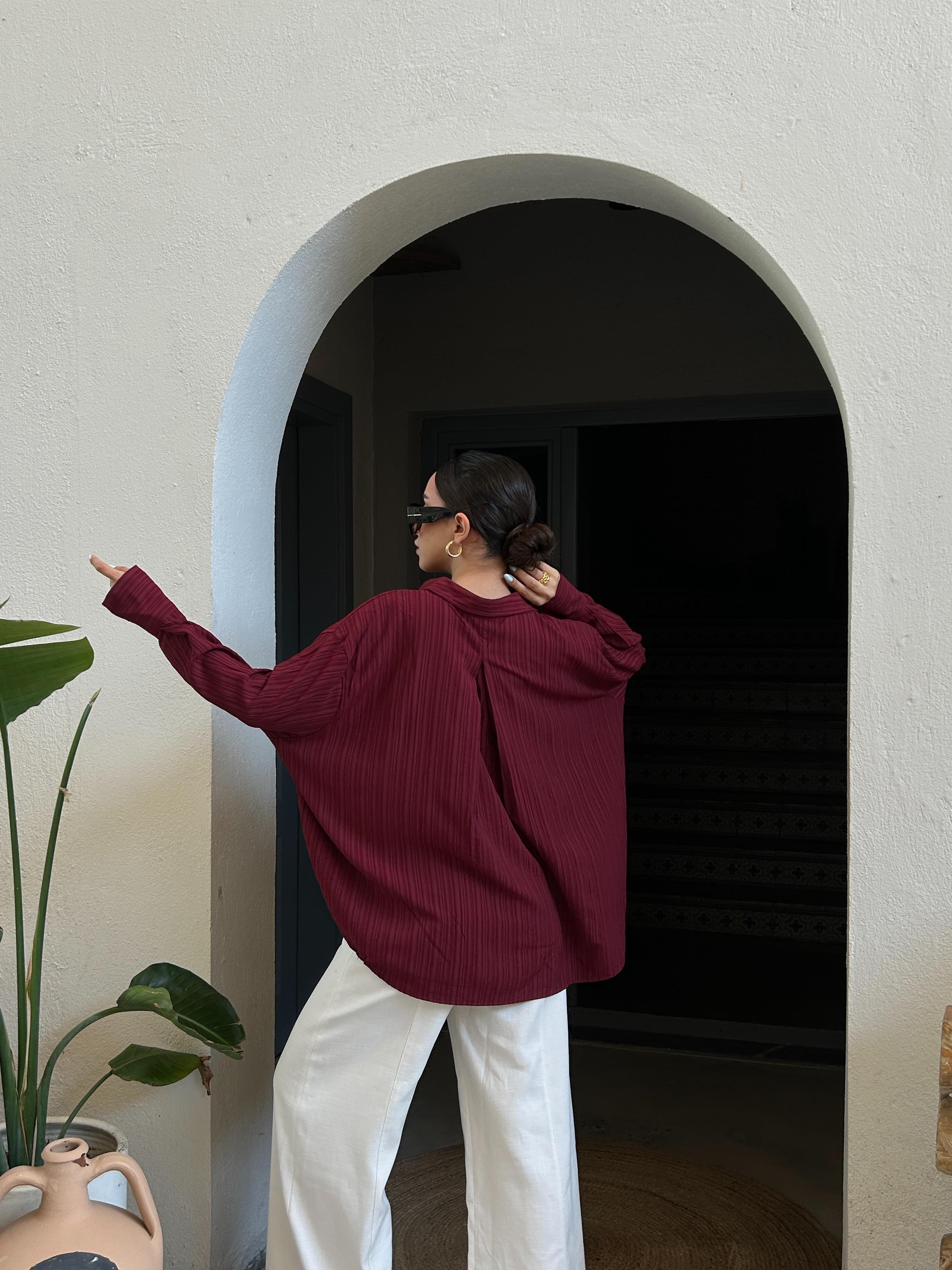 Esta Oversize Gömlek Bordo