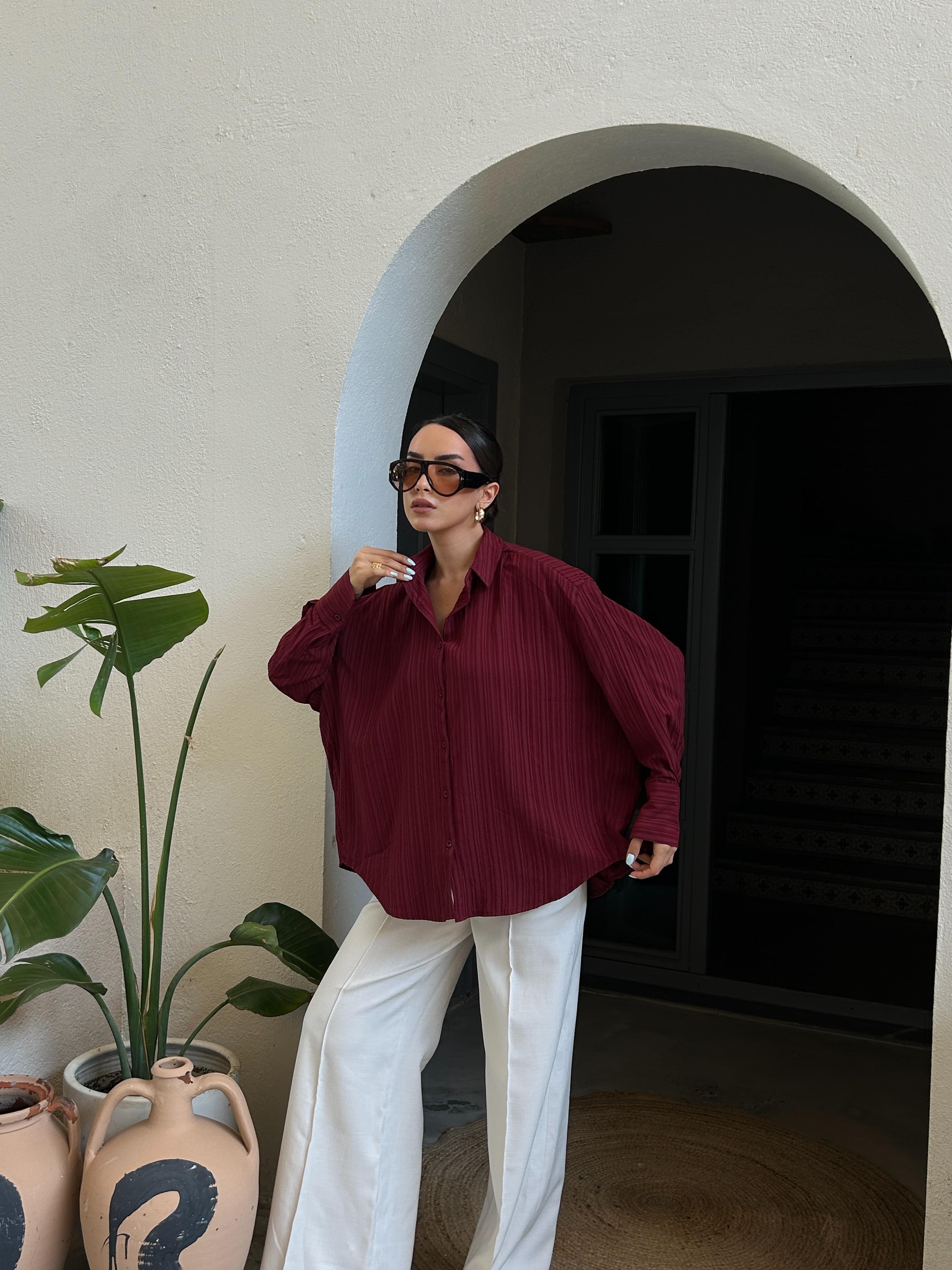 Esta Oversize Gömlek Bordo