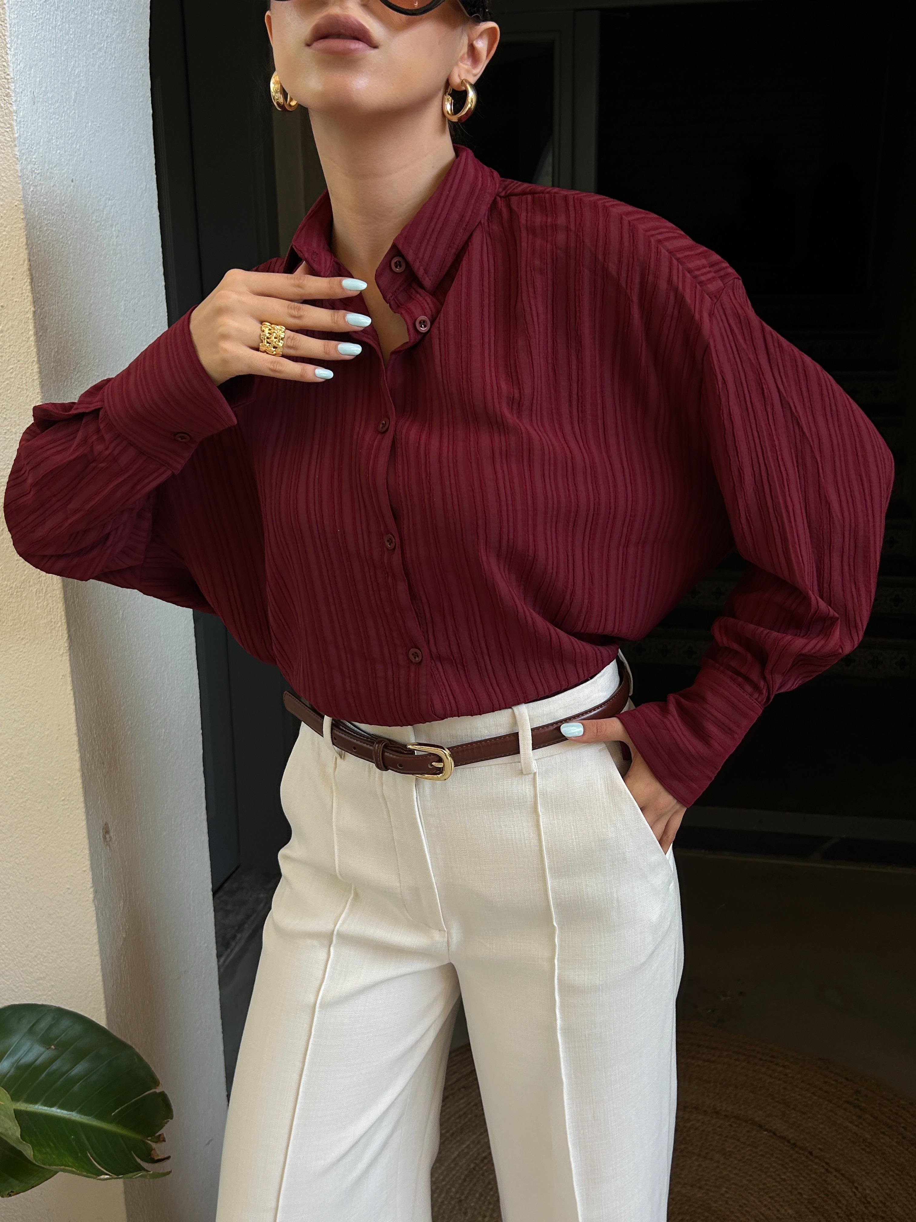 Esta Oversize Gömlek Bordo