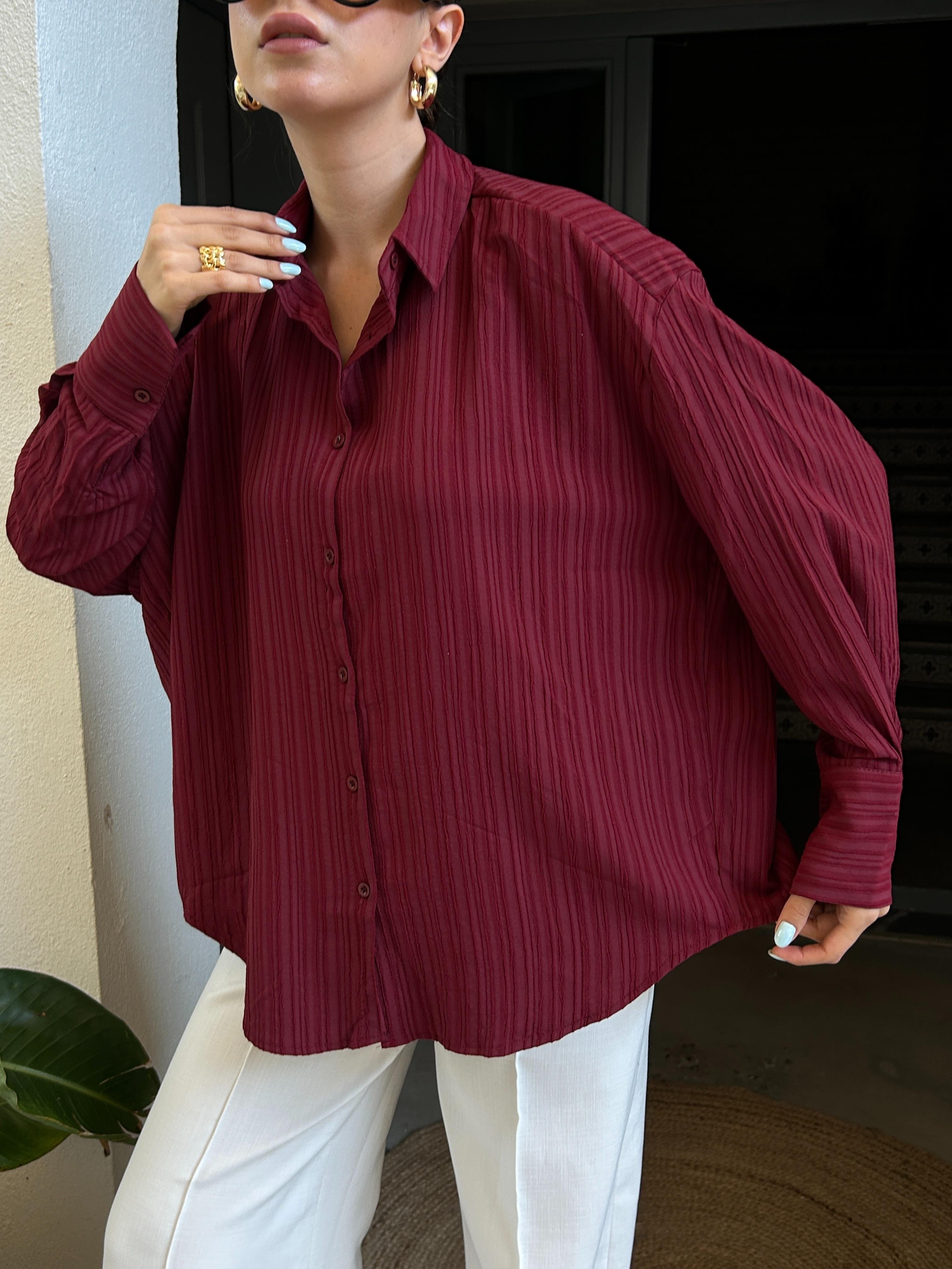 Esta Oversize Gömlek Bordo
