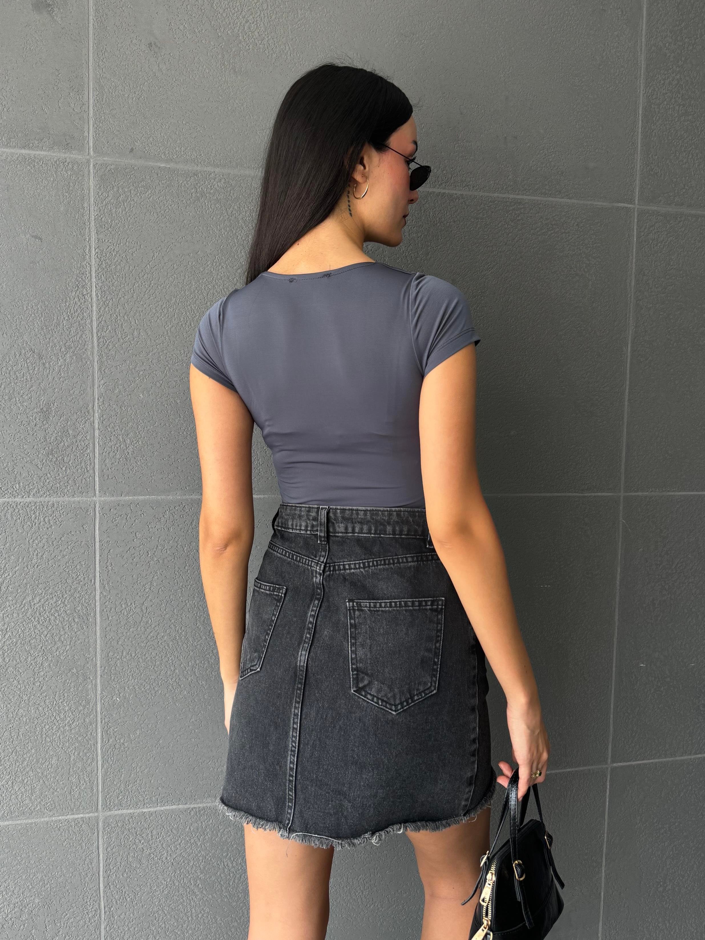 Füme Kare Yaka Kısa Kollu Slimfit Basic Body 27174