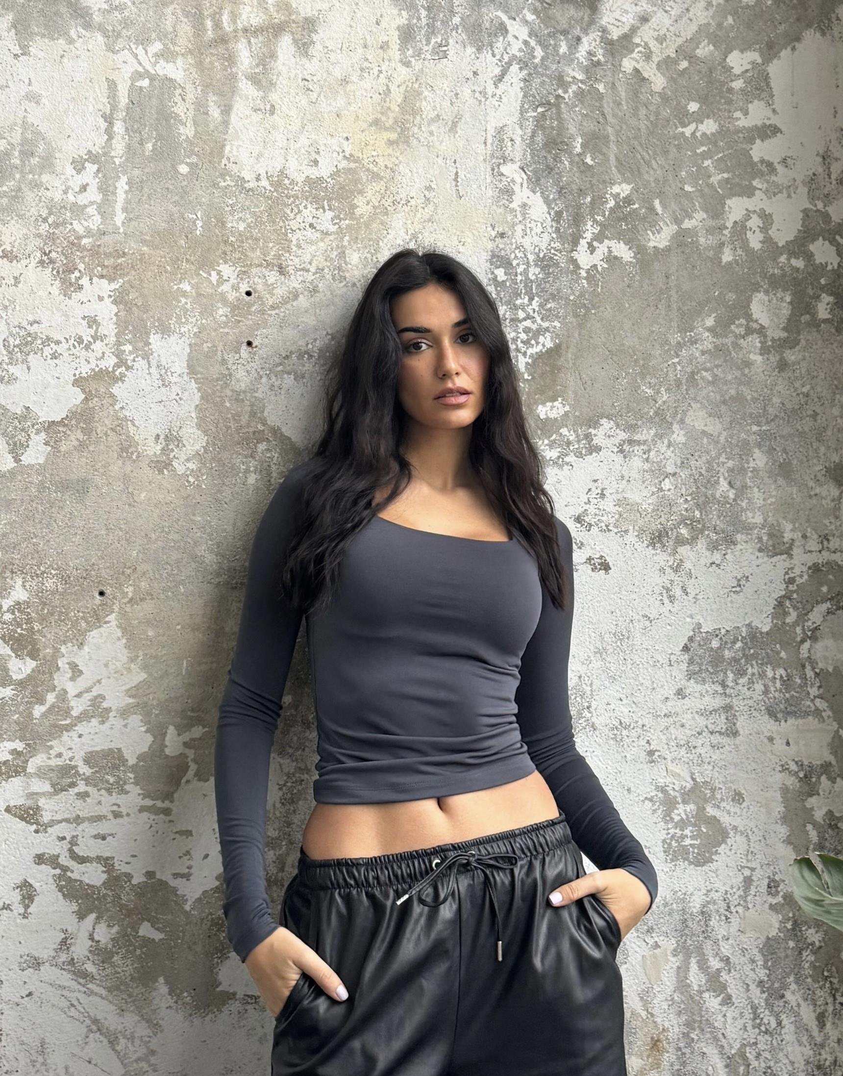 Füme Kare Yaka Uzun Kollu Slimfit Basic Body 27053