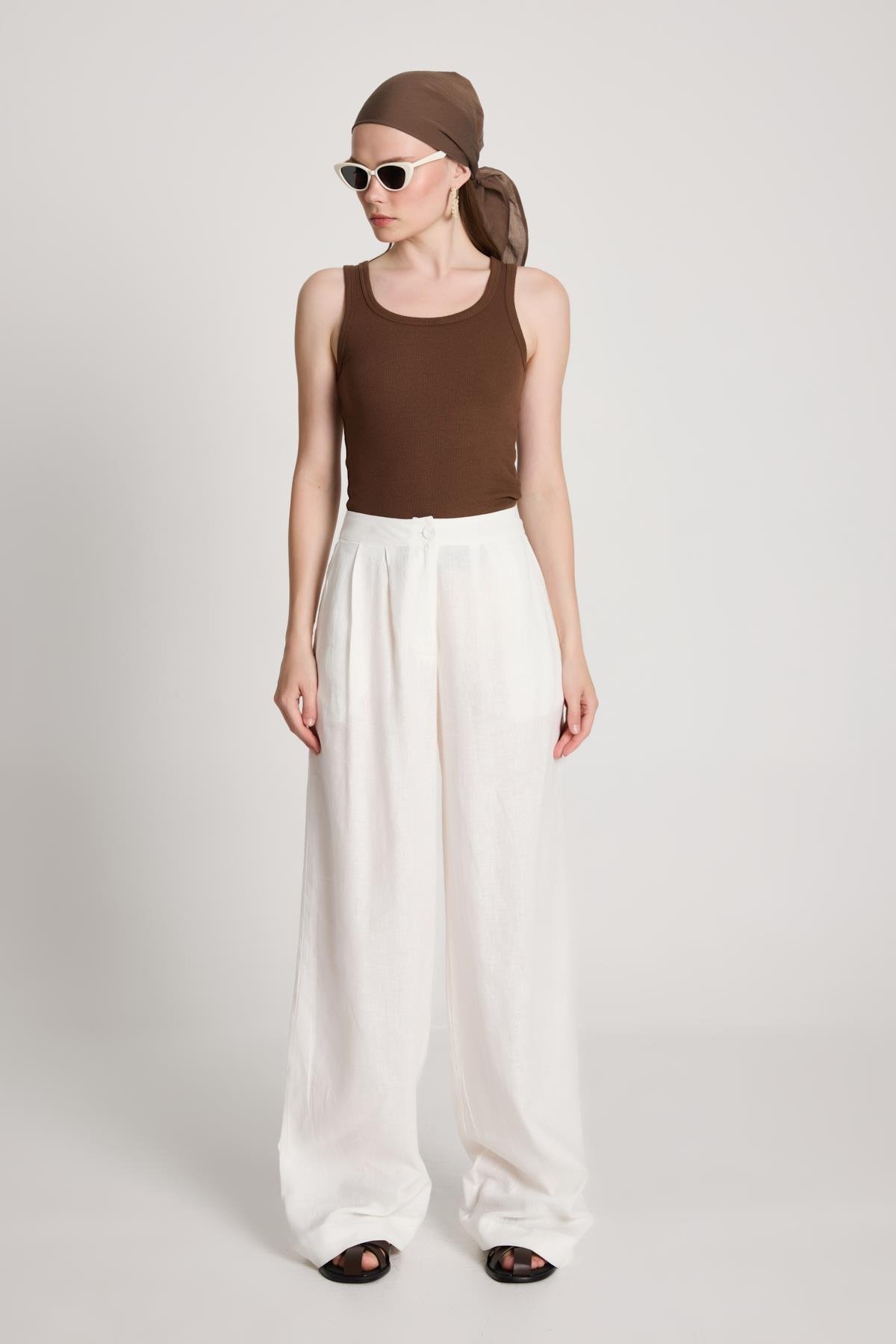 Gabrial Keten Pantolon Beyaz