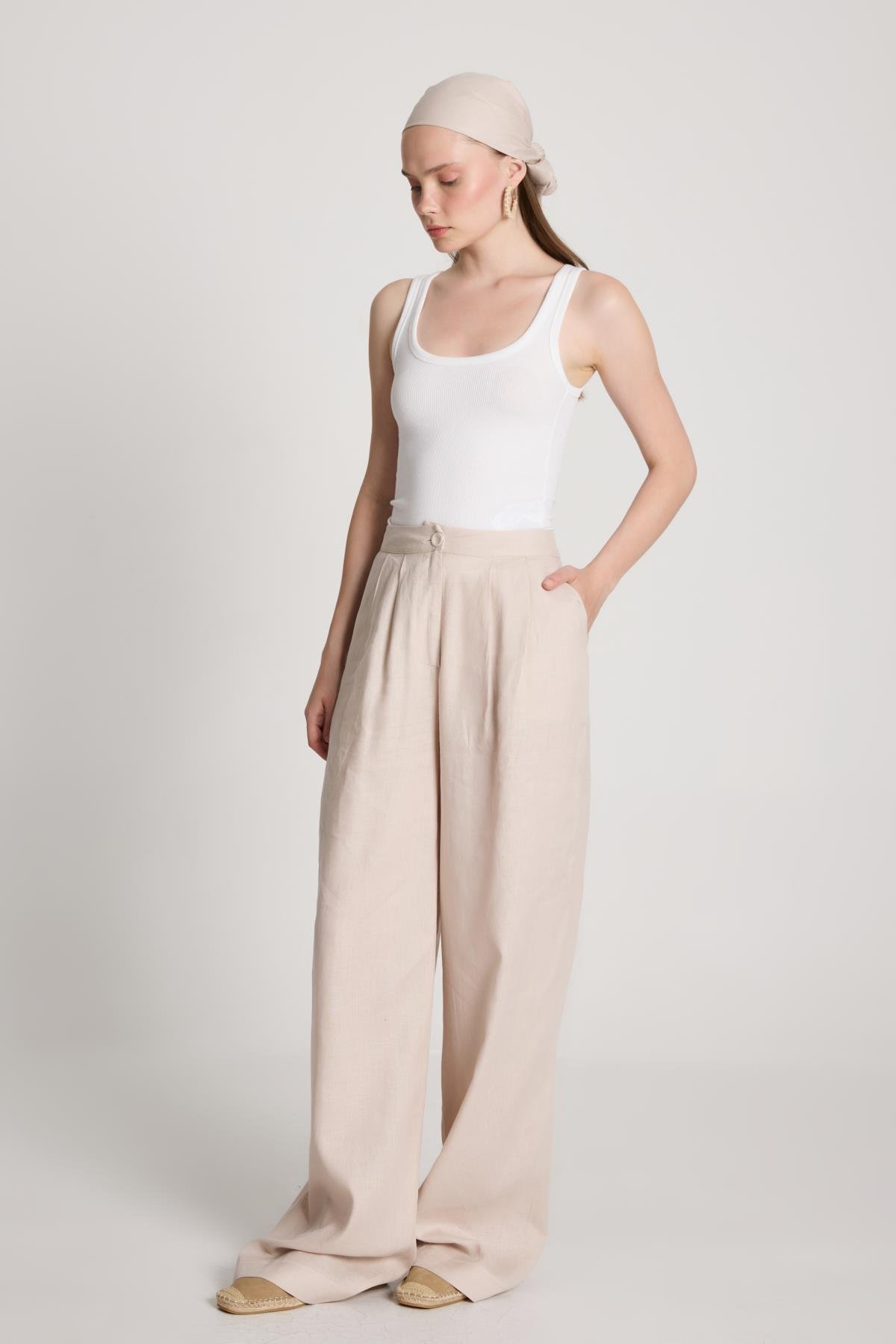 Gabrial Keten Pantolon Taş