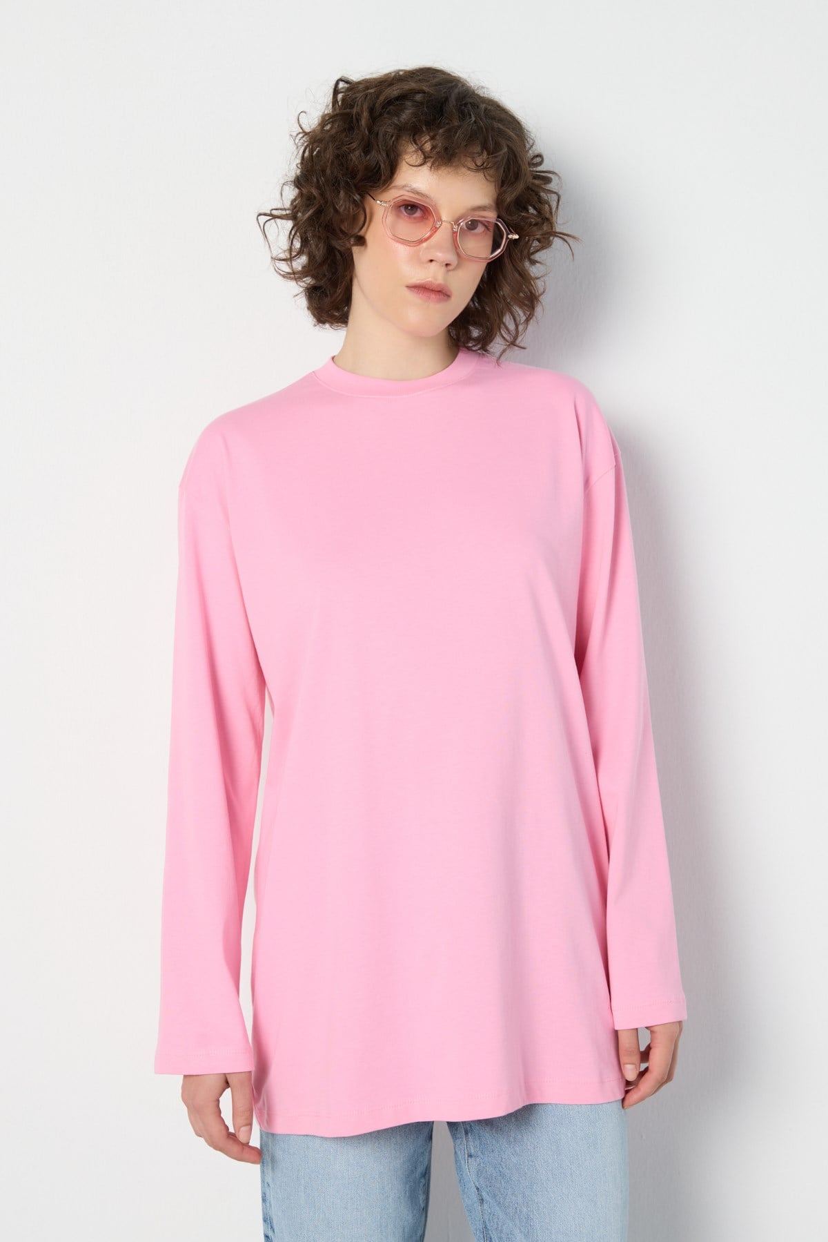 Geniş Kol Oversize Basic T-shirt Pembe