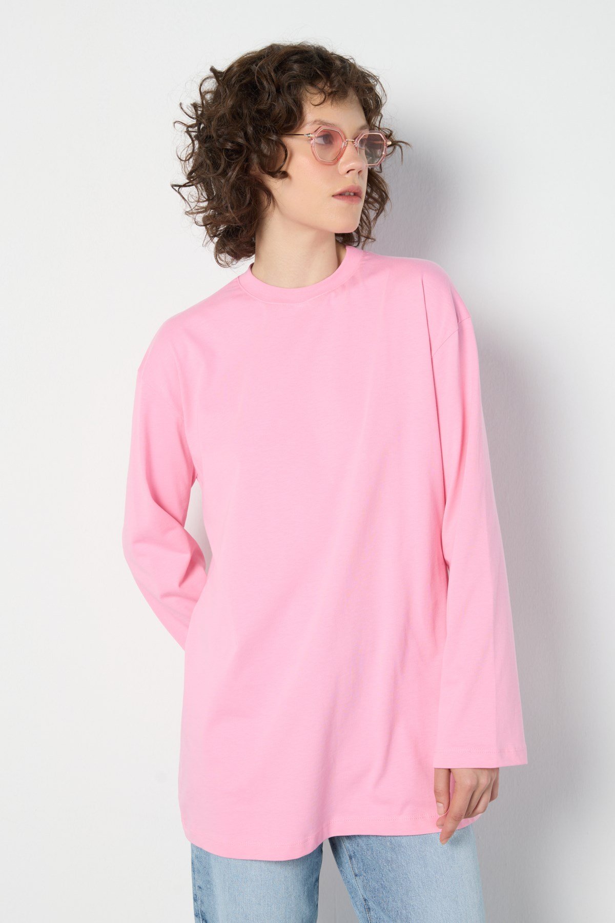 Geniş Kol Oversize Basic T-shirt Pembe