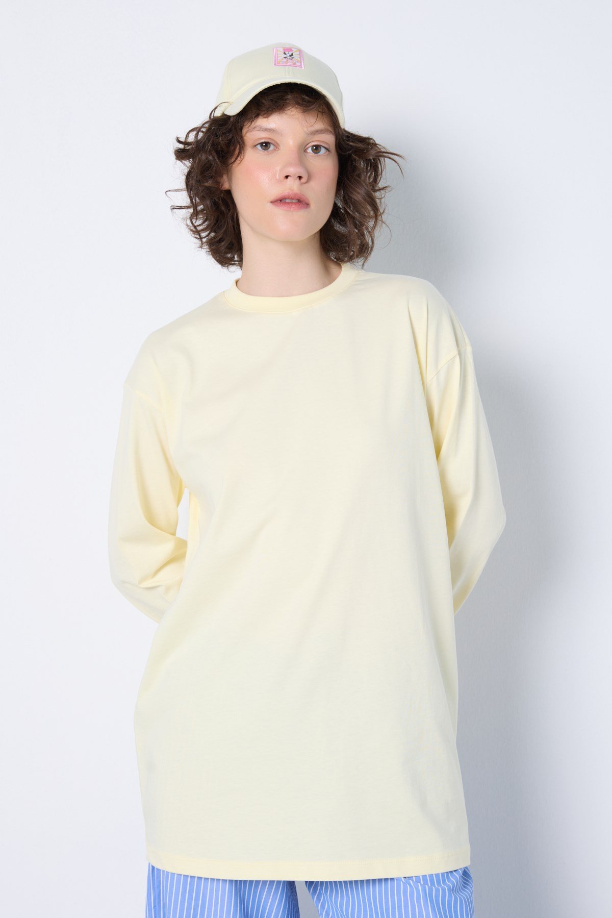 Geniş Kol Oversize Basic T-shirt Sarı