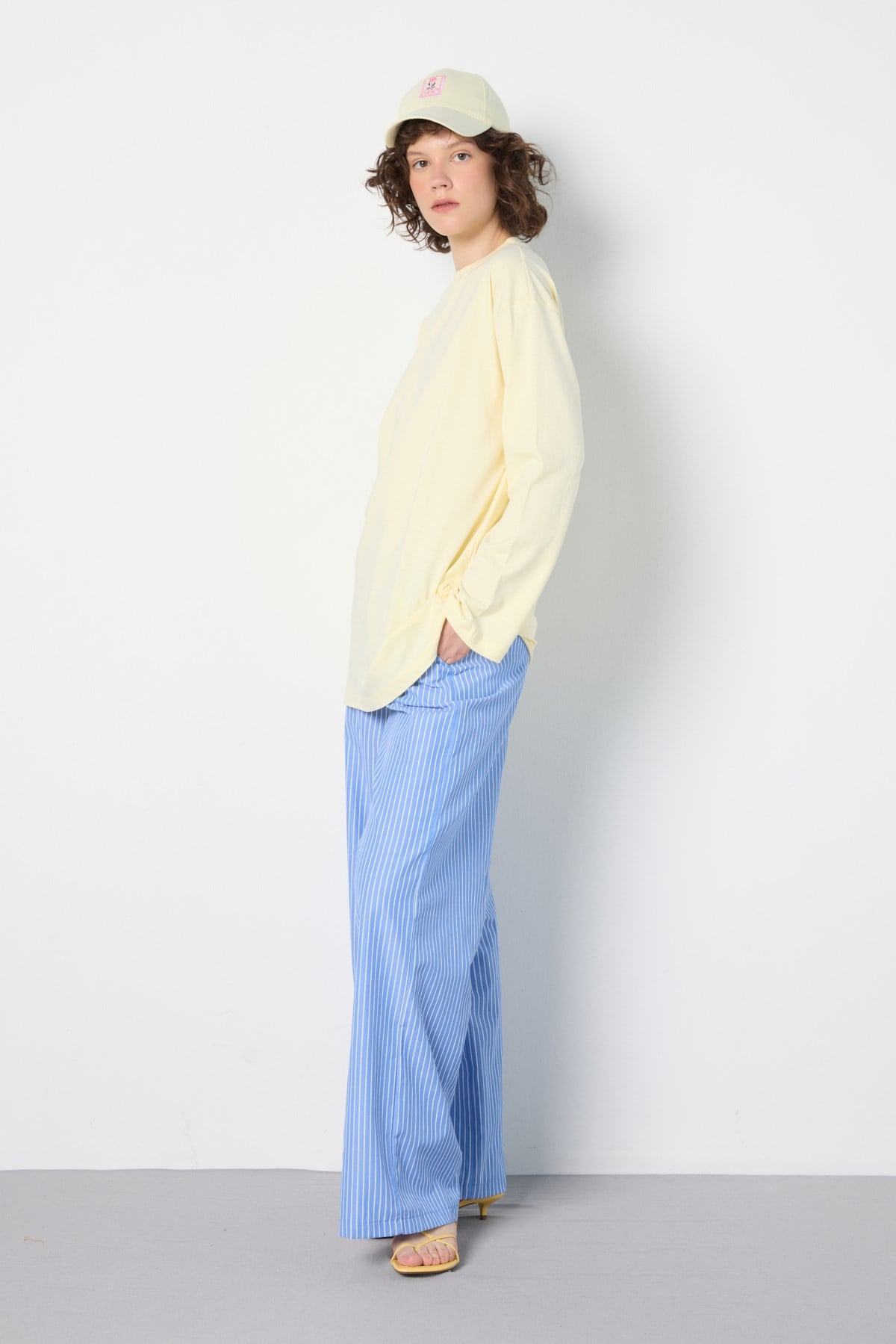Geniş Kol Oversize Basic T-shirt Sarı