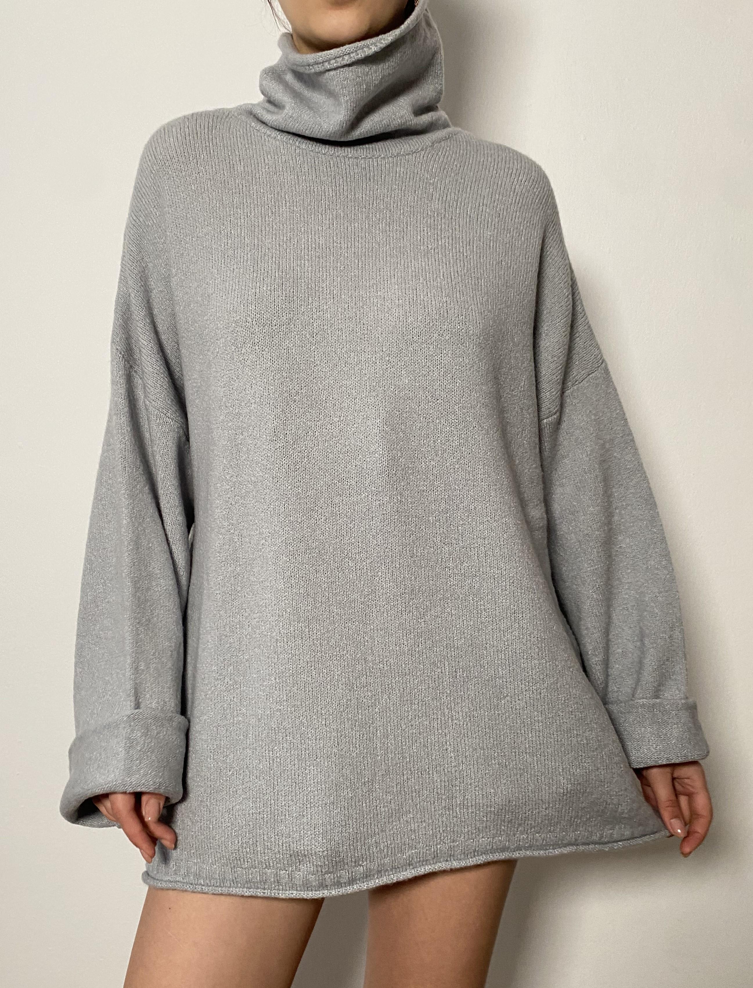 Gri Yumoş Oversize Balıkçı Yaka Triko Kazak 24309