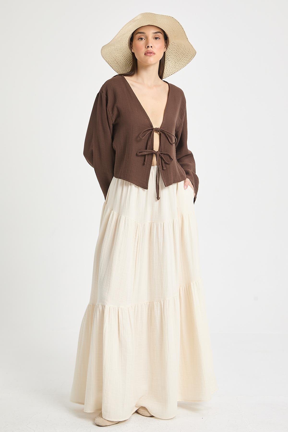 Hardy Bağlamalı Müslin Bluz Kahve