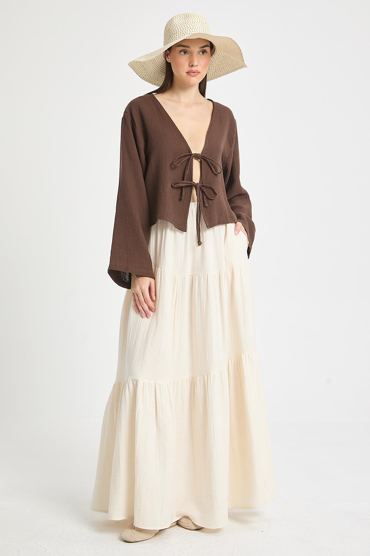 Hardy Bağlamalı Müslin Bluz Kahve