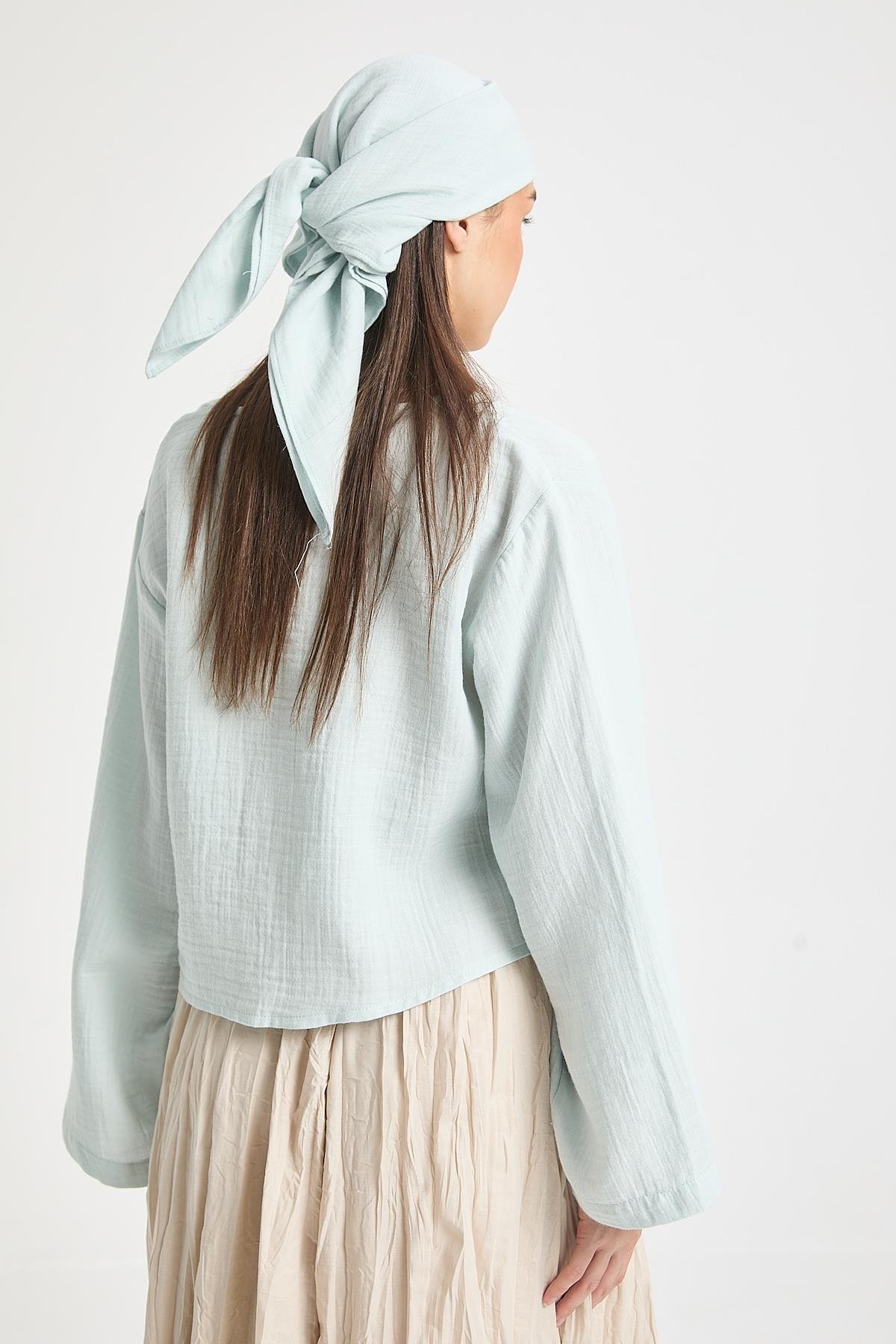 Hardy Bağlamalı Müslin Bluz Mavi