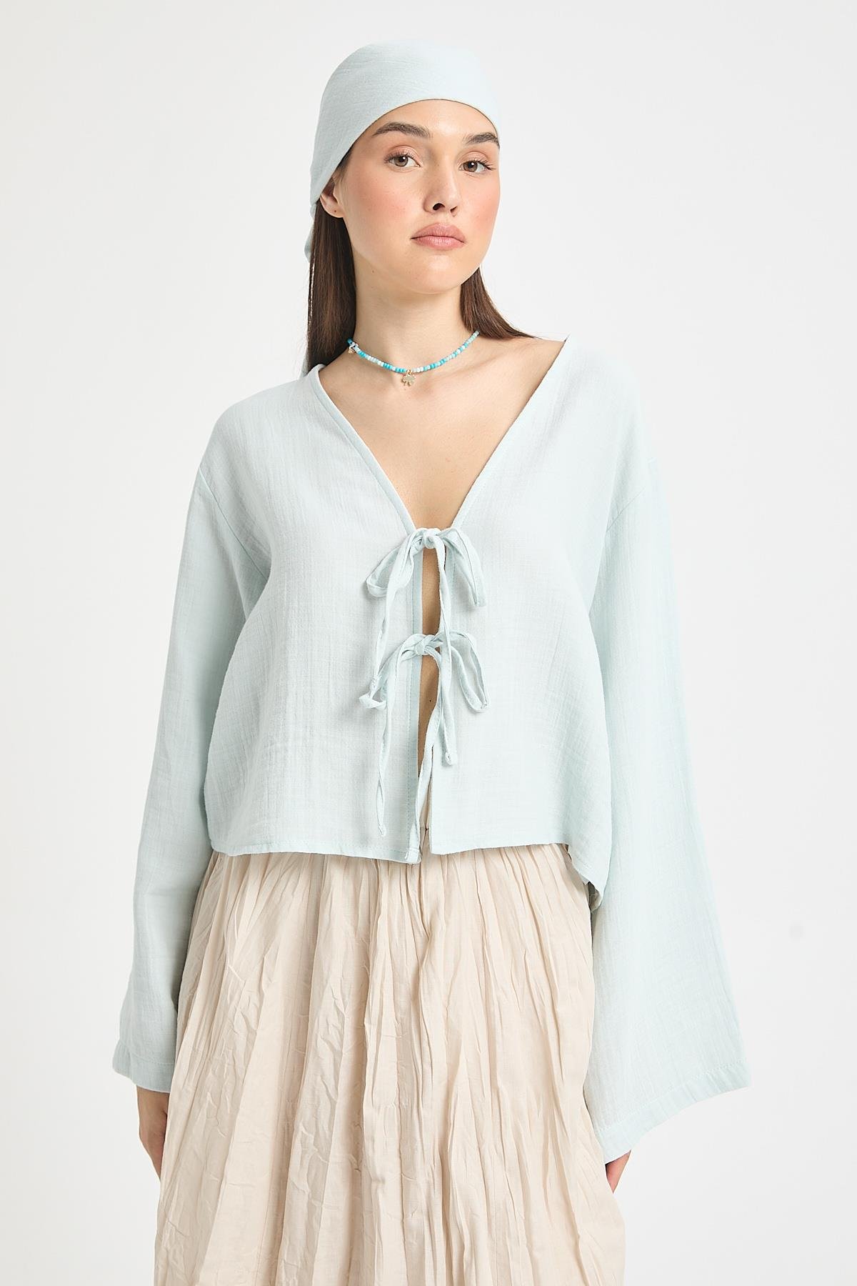 Hardy Bağlamalı Müslin Bluz Mavi