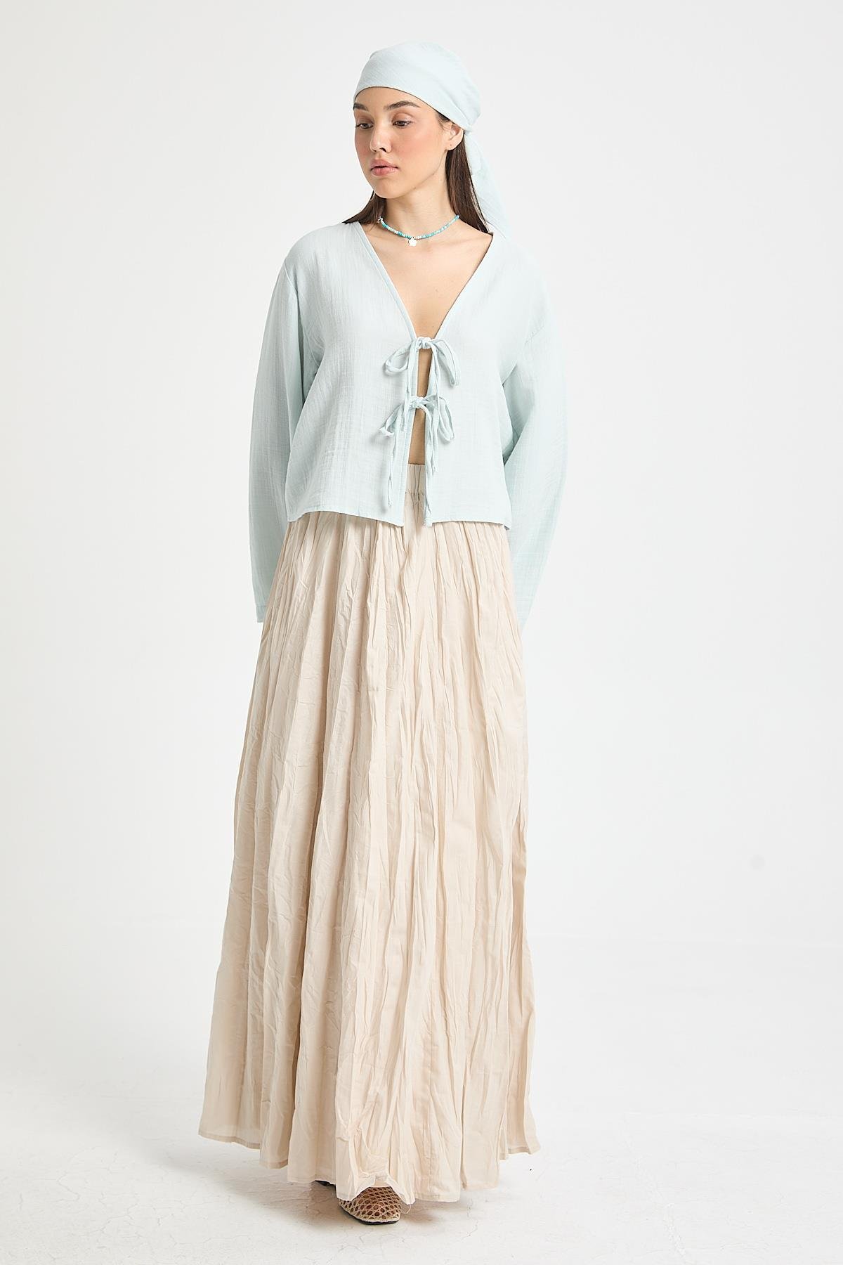 Hardy Bağlamalı Müslin Bluz Mavi