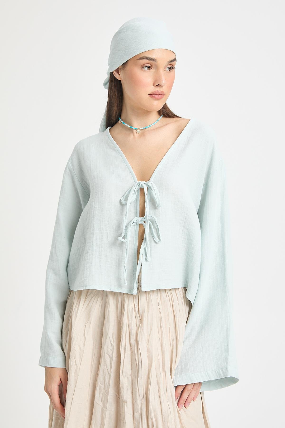 Hardy Bağlamalı Müslin Bluz Mavi