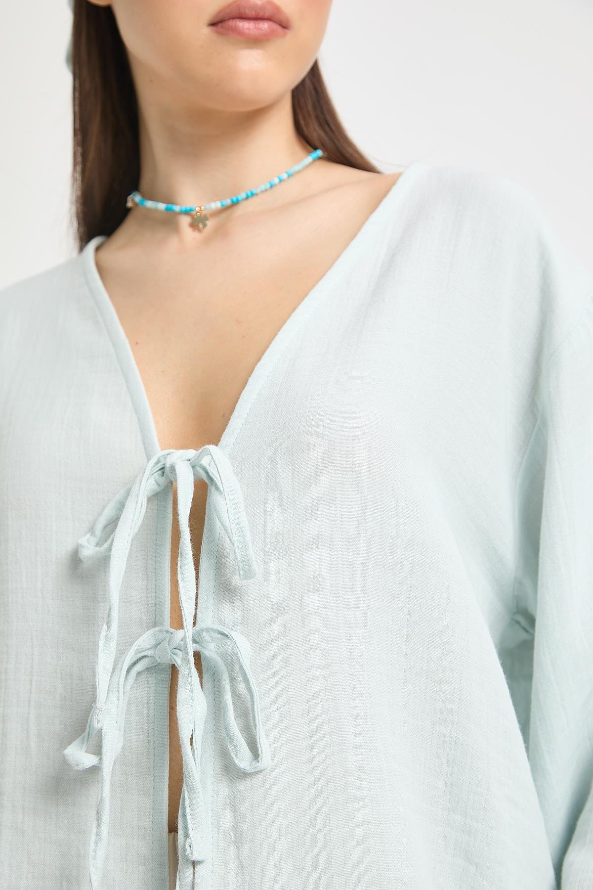 Hardy Bağlamalı Müslin Bluz Mavi